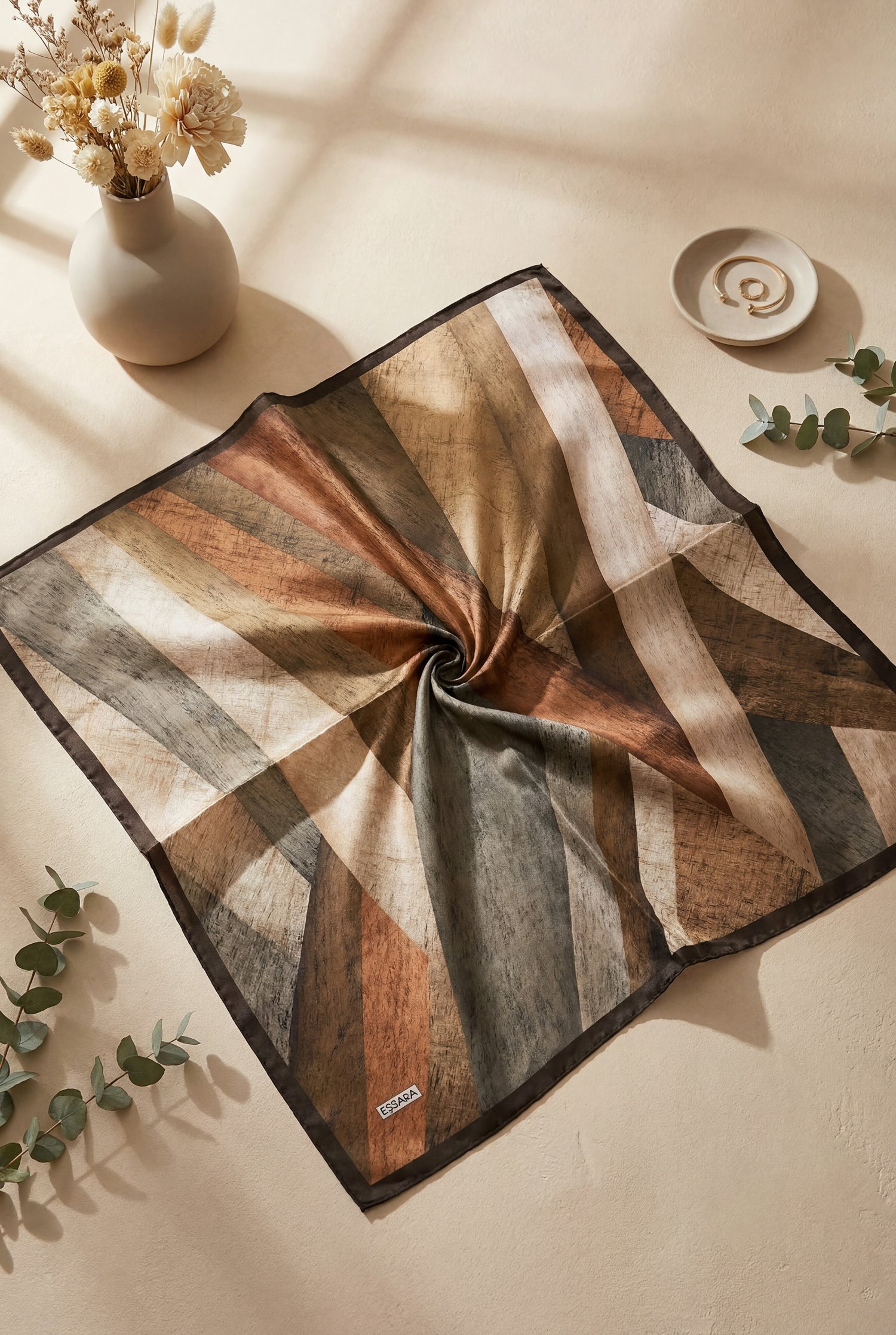 Asimetrik Desenli Rayon Eşarp -Toprak