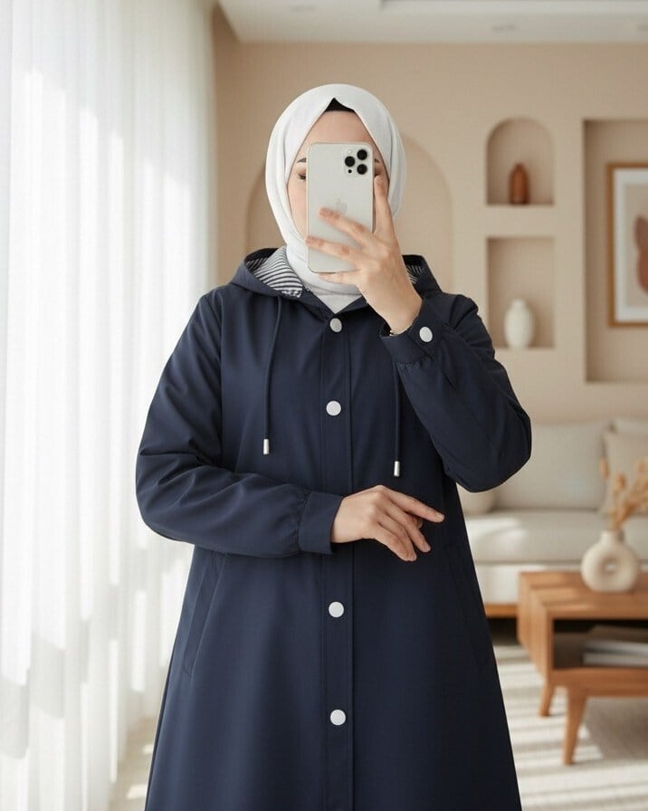 Astarı Çizgili Yan Cepli Kapşonlu Trençkot -Laci
