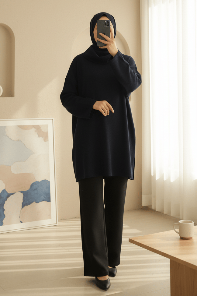 Balıkçı Yaka Yırtmaçlı Selanik Tunik   -Laci