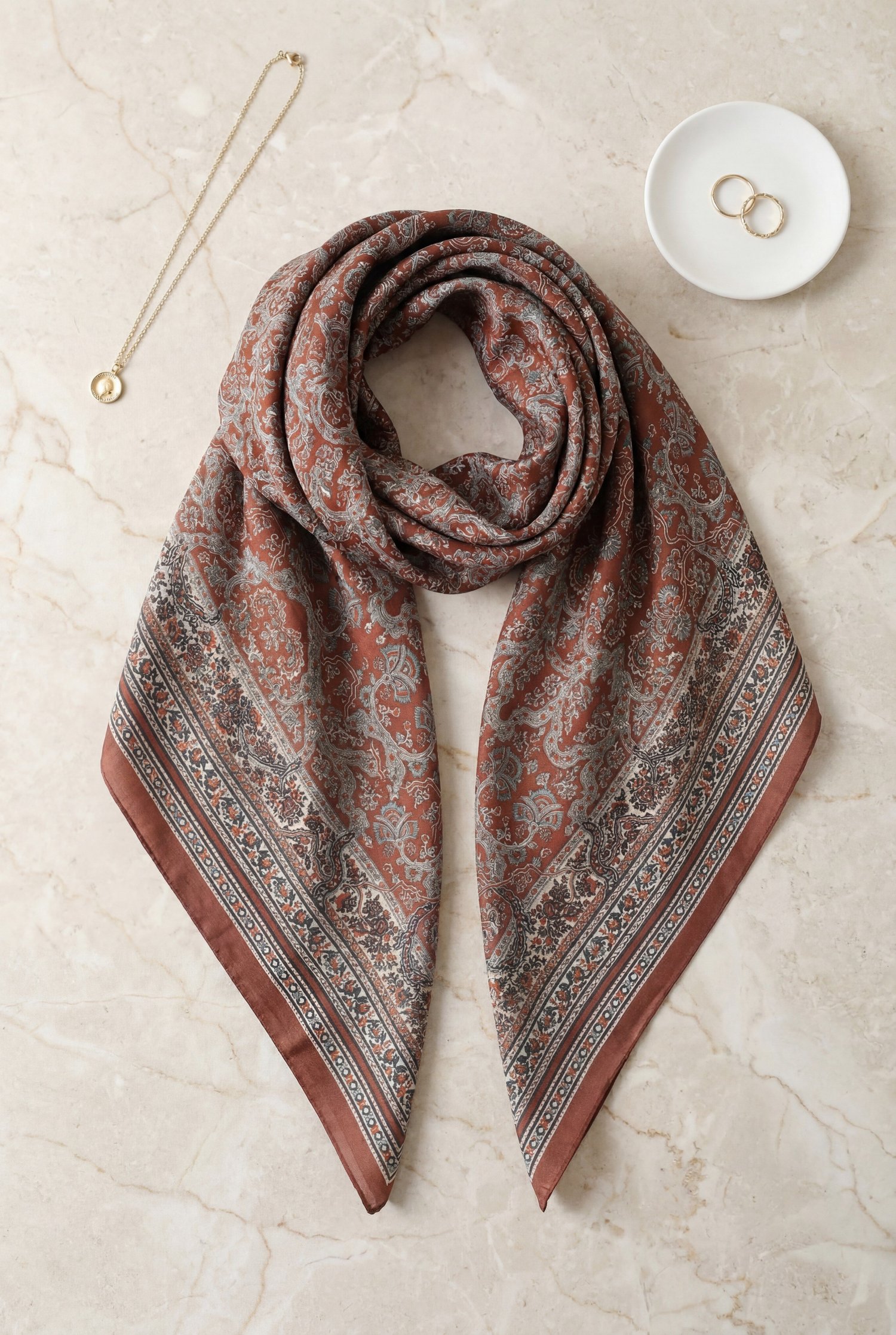 Barok Desen Coton Eşarp -Bordo