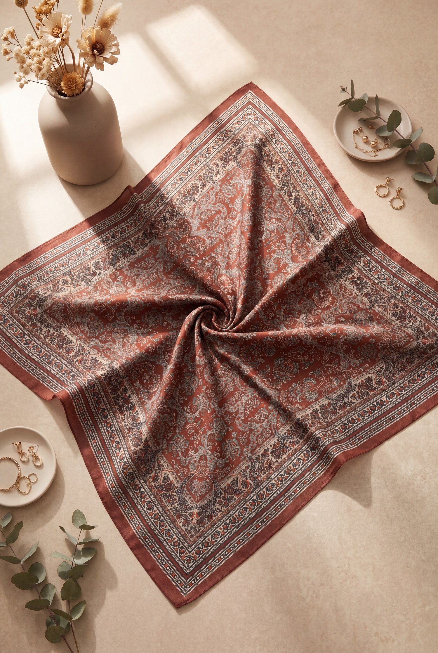 Barok Desen Coton Eşarp -Bordo