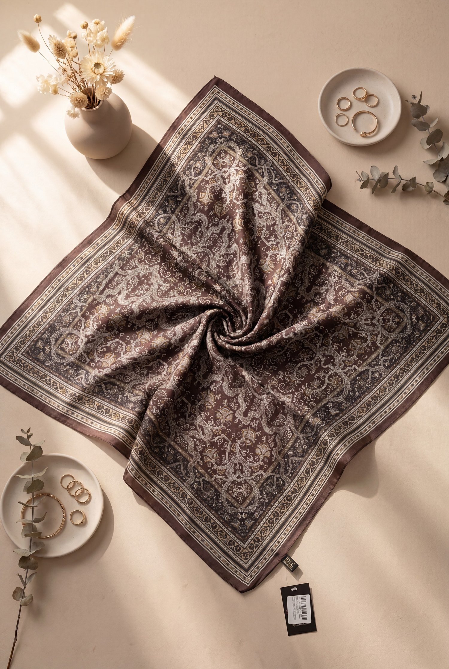 Barok Desen Coton Eşarp -Mürdüm