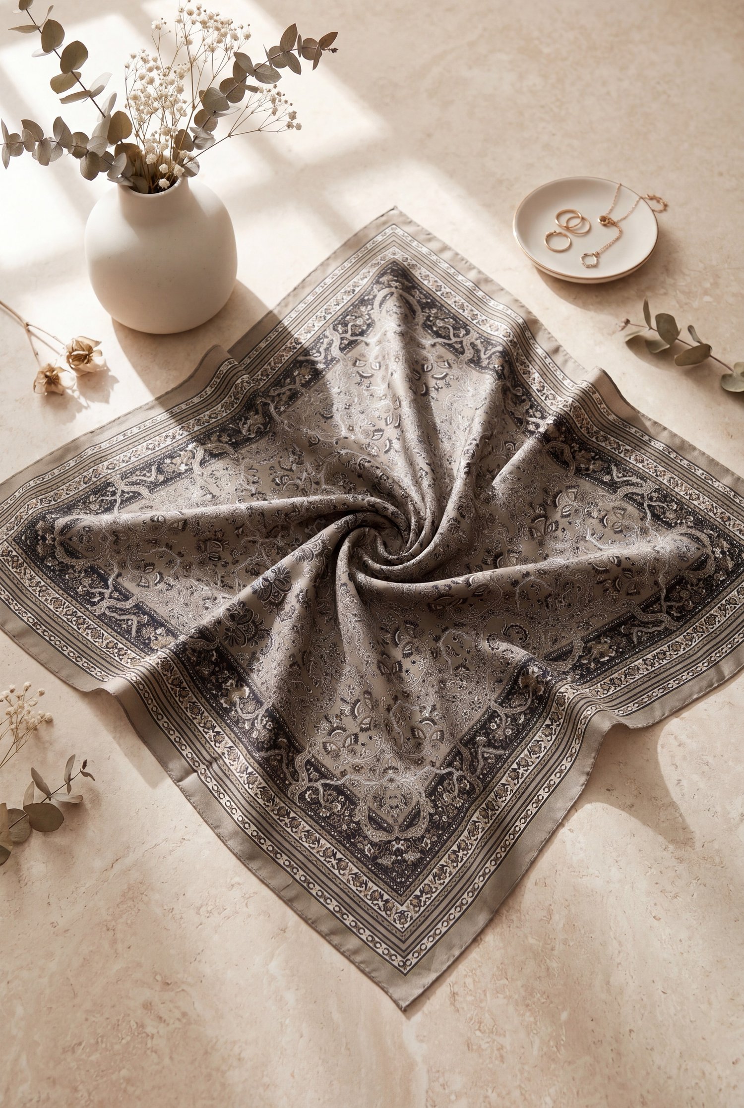 Barok Desen Coton Eşarp -Toprak