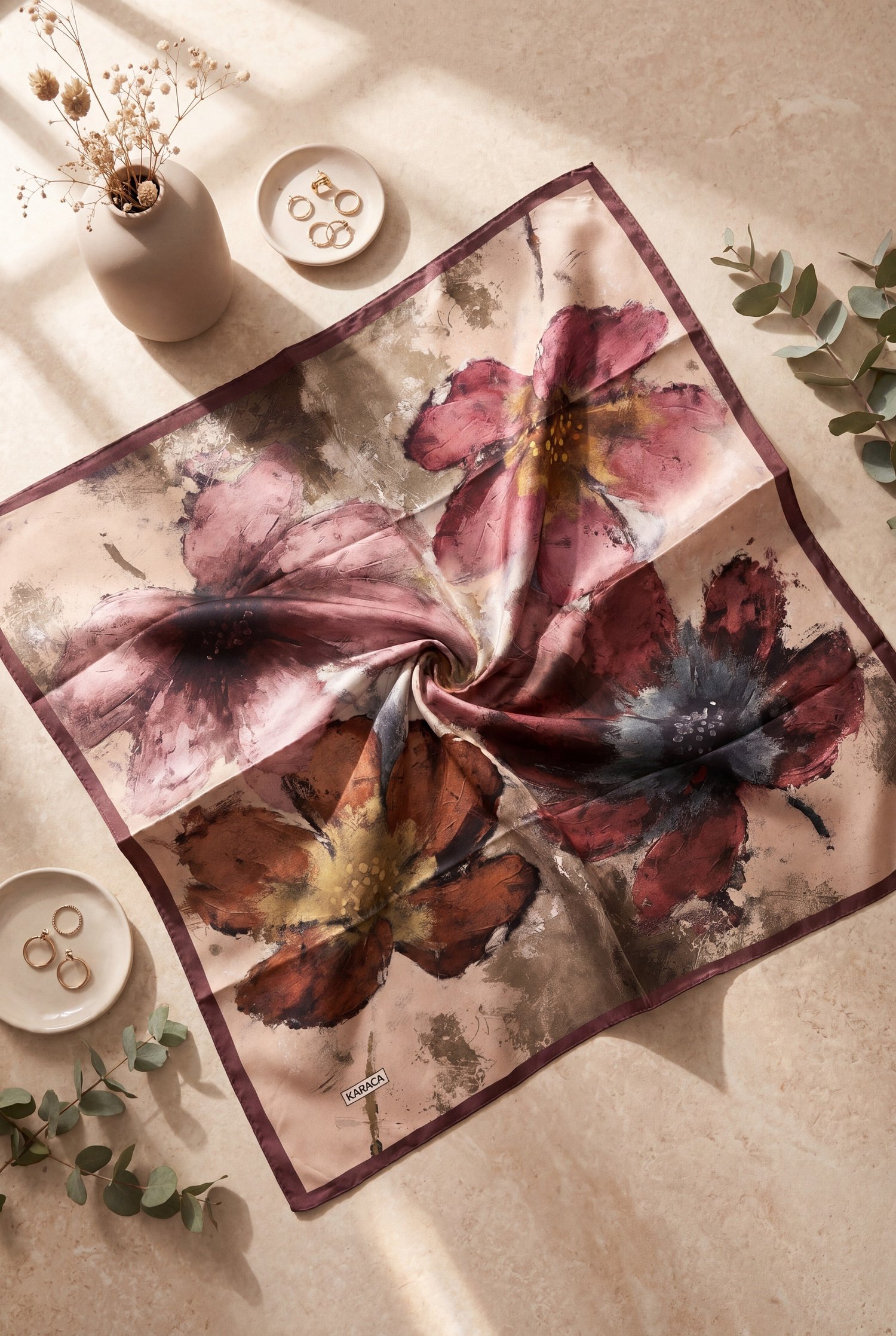 Baskı Efektli Rayon Eşarp -Somon