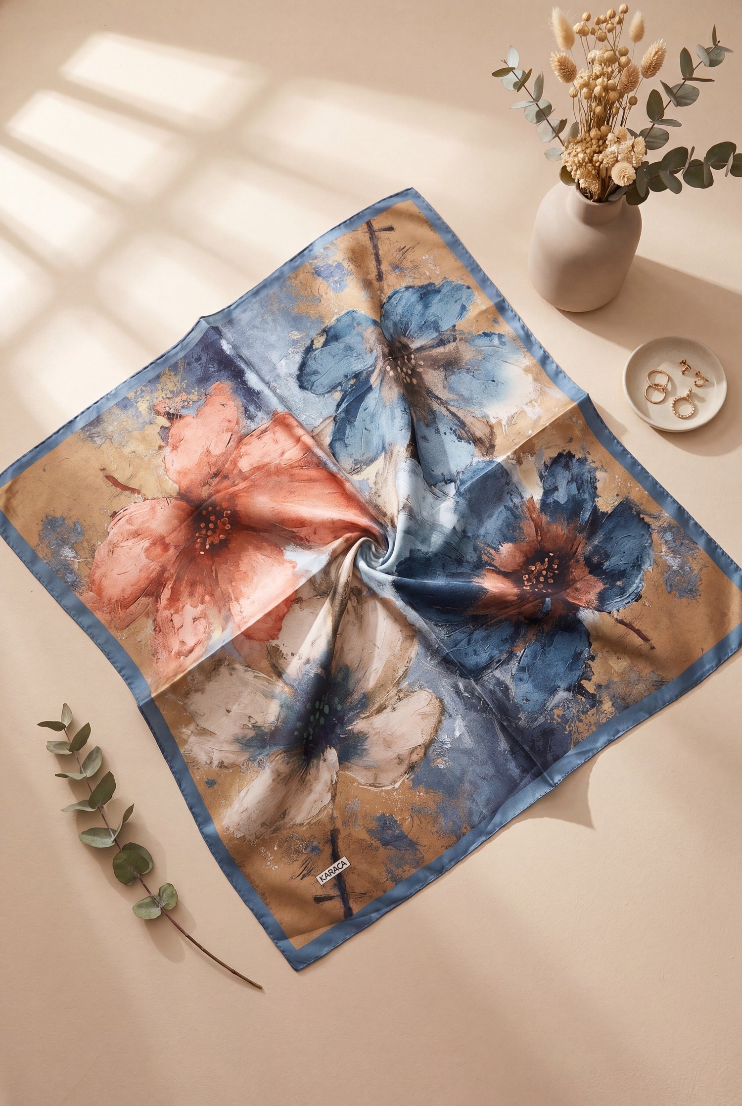 Baskı Efektli Rayon Eşarp -Vizon
