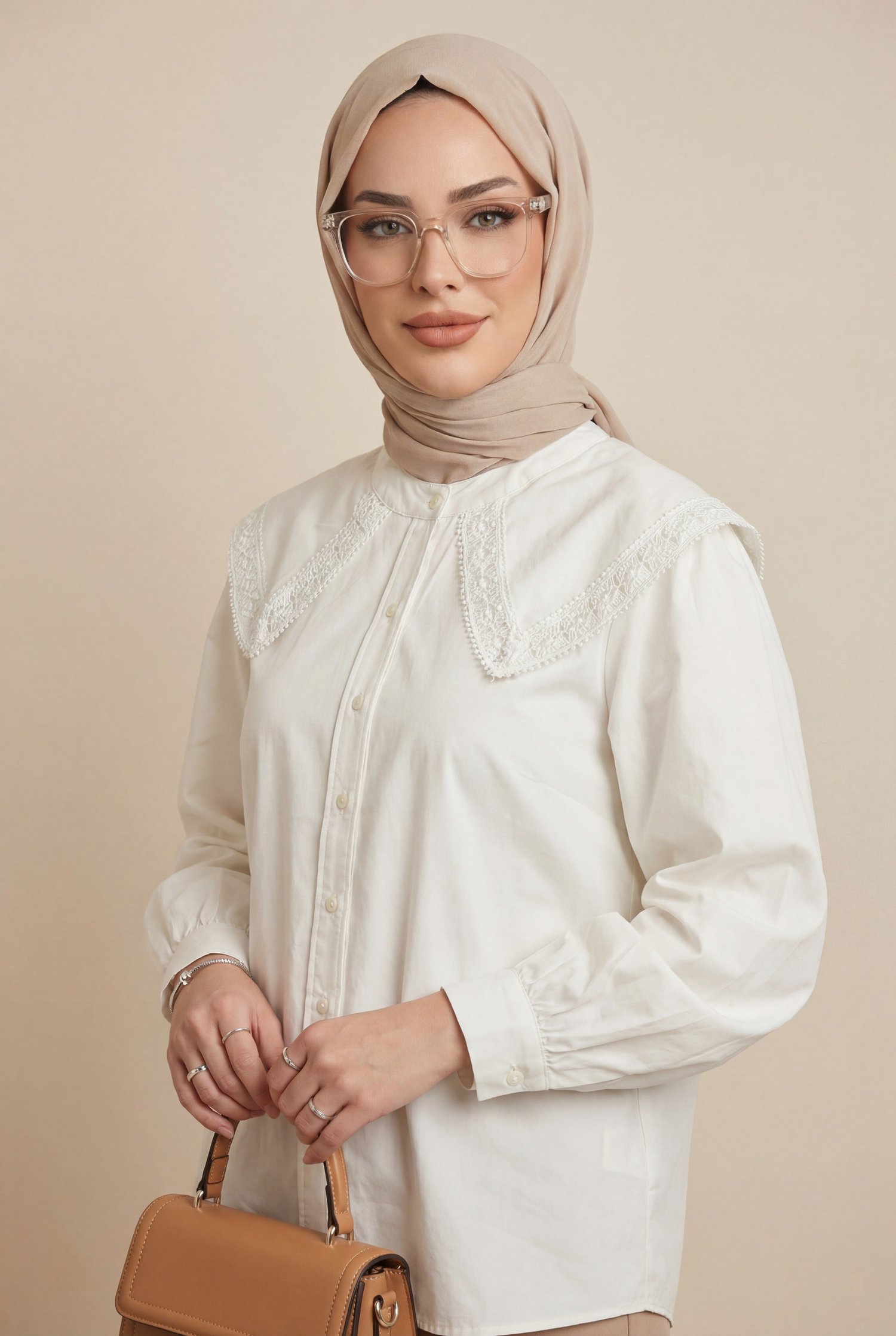 Bebe Yaka Dantel Detaylı Düğmeli Poplin Gömlek  -Ekru