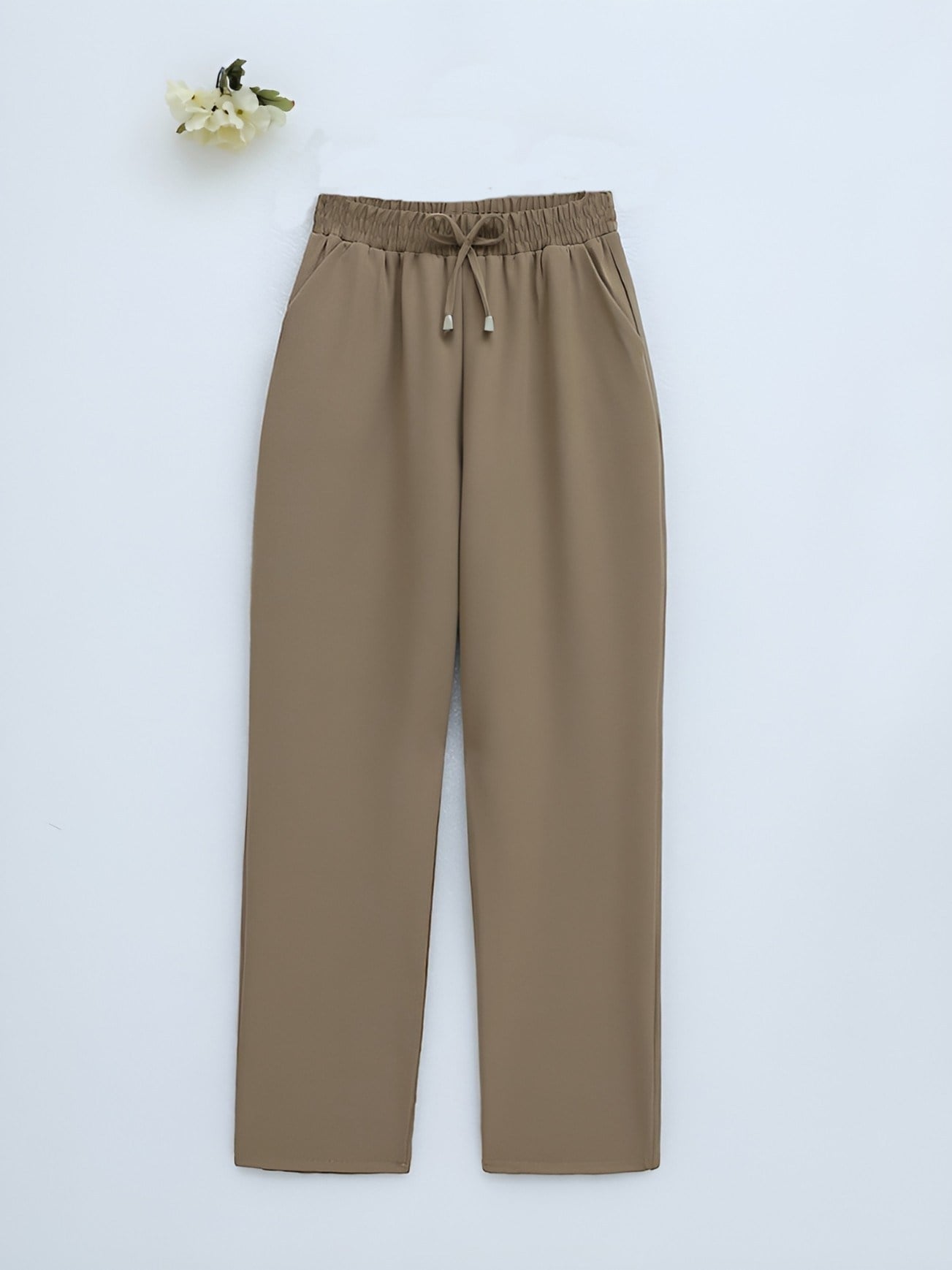 Beli Bağcıklı Dar Paça Pantolon -Vizon