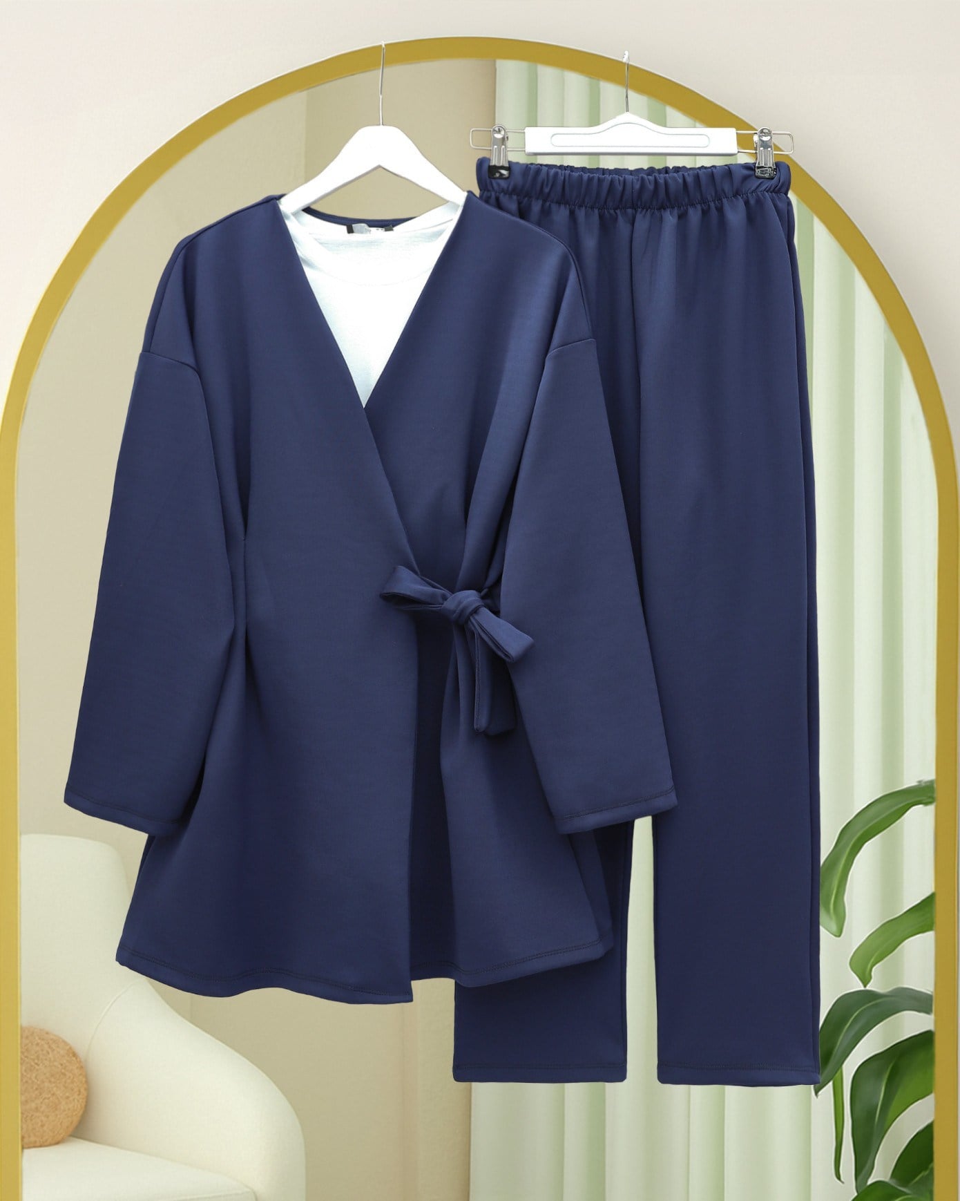 Beli Çift Bağlamalı Scuba Kimono Takım  -Laci