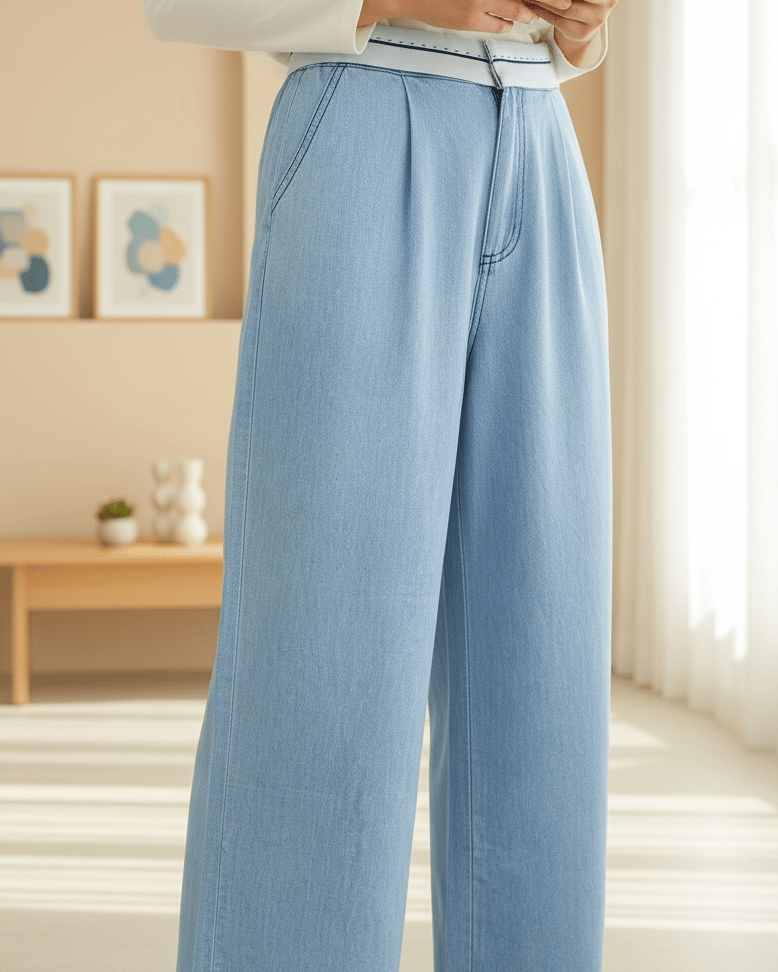Beli Kancalı Kemer Detaylı İnce Kot Pantolon -Açık Mavi