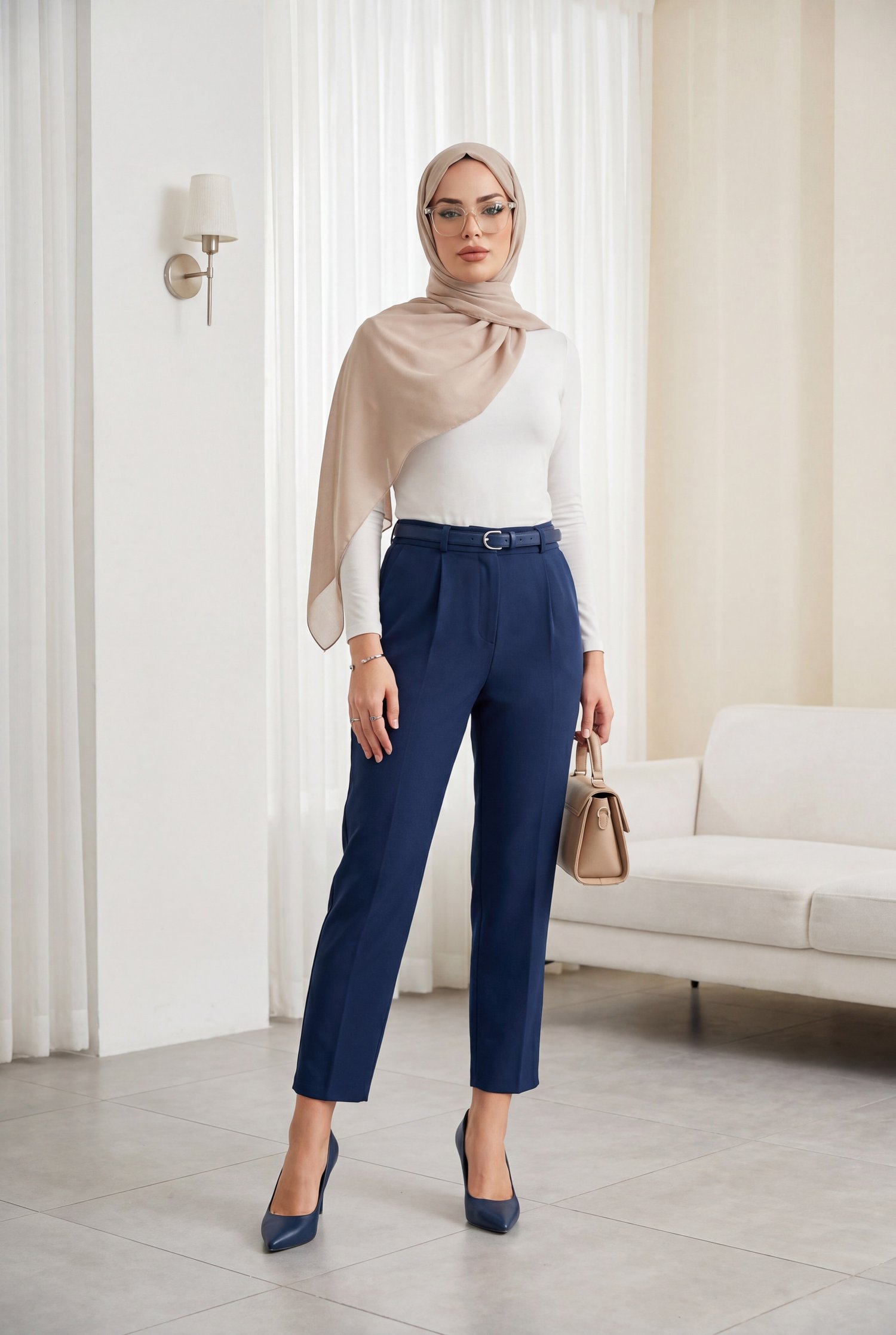 Beli Kemerli Çift Cepli Pantolon  -Laci