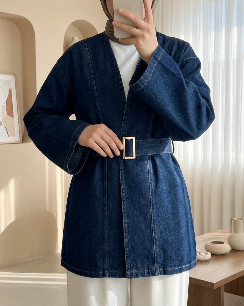Beli Kemerli Kot Kimono -Laci