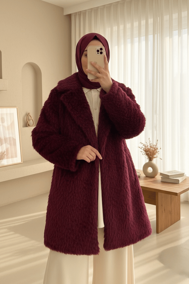 Beli Kuşaklı Cepli Sakallı Kap -Bordo