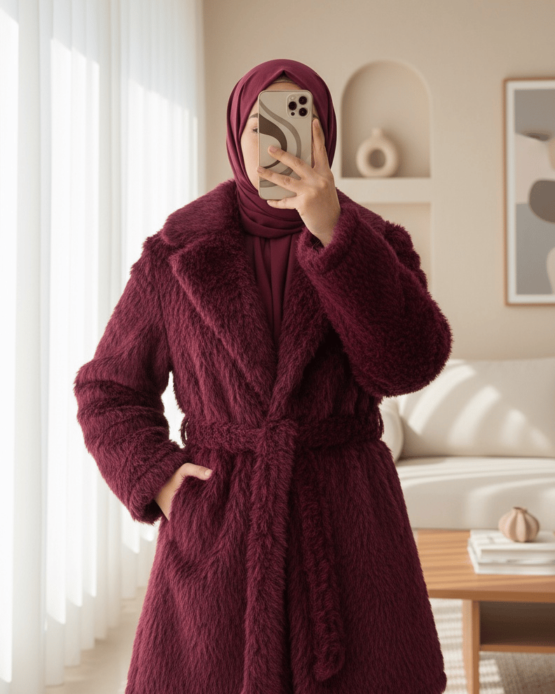 Beli Kuşaklı Cepli Sakallı Kap -Bordo