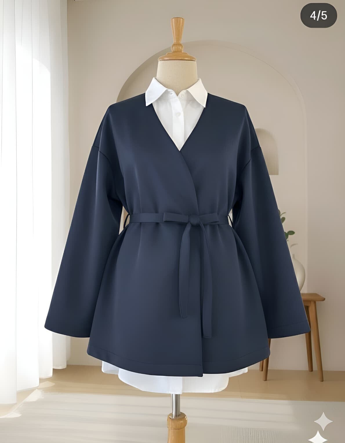 Beli Kuşaklı V Yaka  Scuba Kimono  -Laci