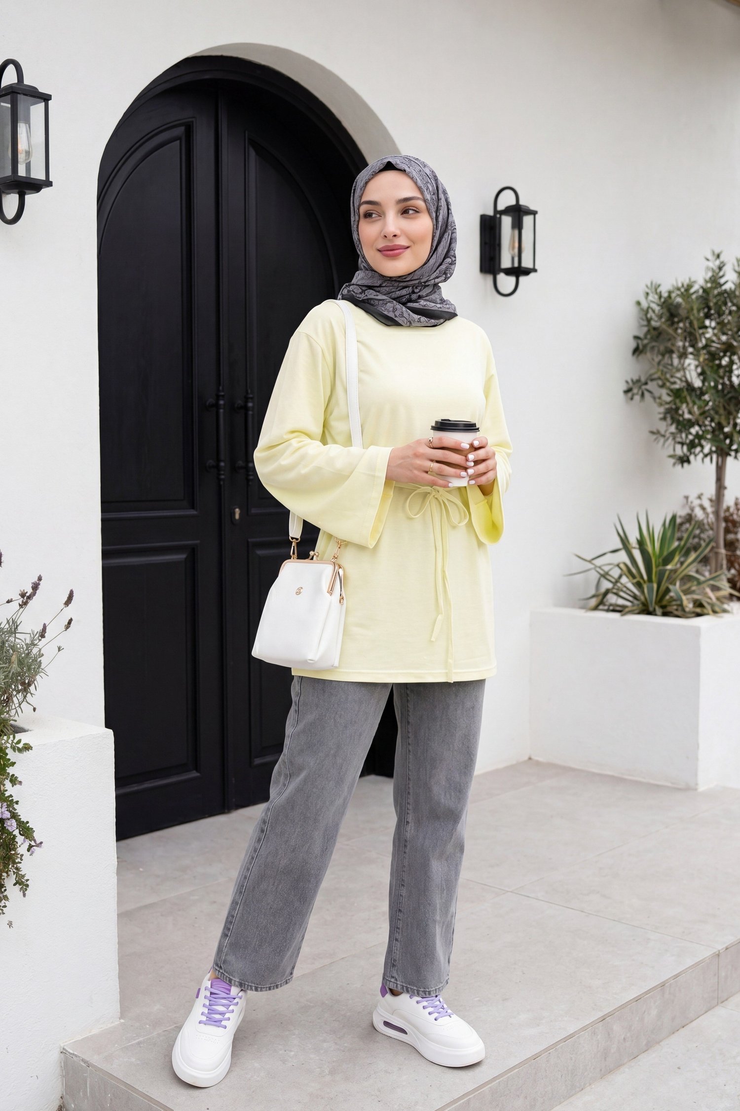 Beli Lastikli Cepli Bol Paça Kot Pantolon   -Füme