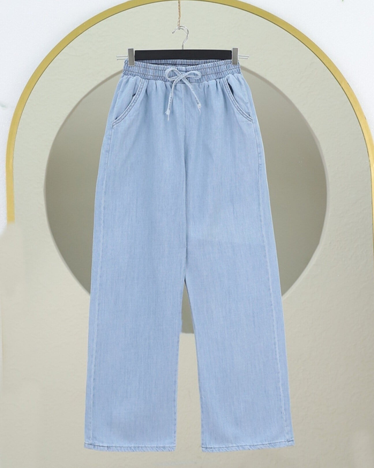 Beli Lastikli Cepli Bol Paça Kot Pantolon       -Bebe Mavi