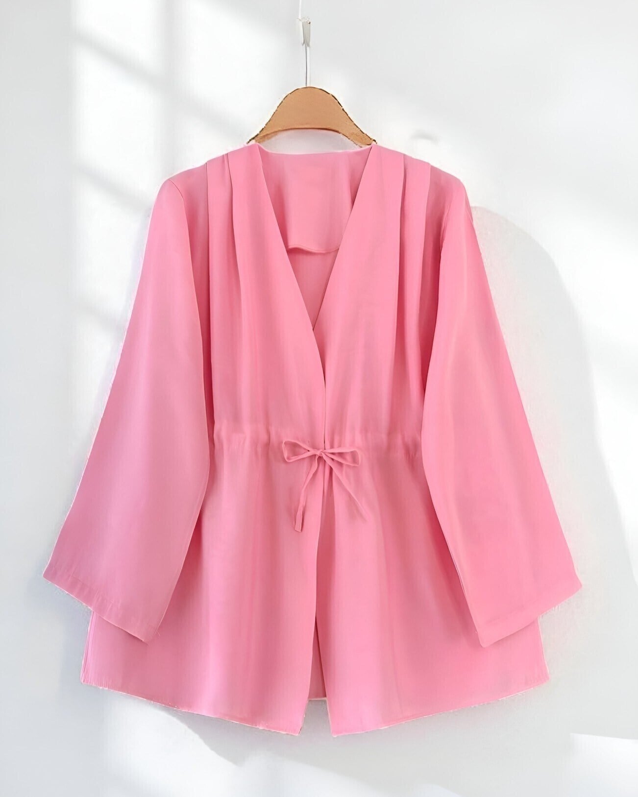 Beli Tünel Bağcıklı Modal Kimono  -Pembe