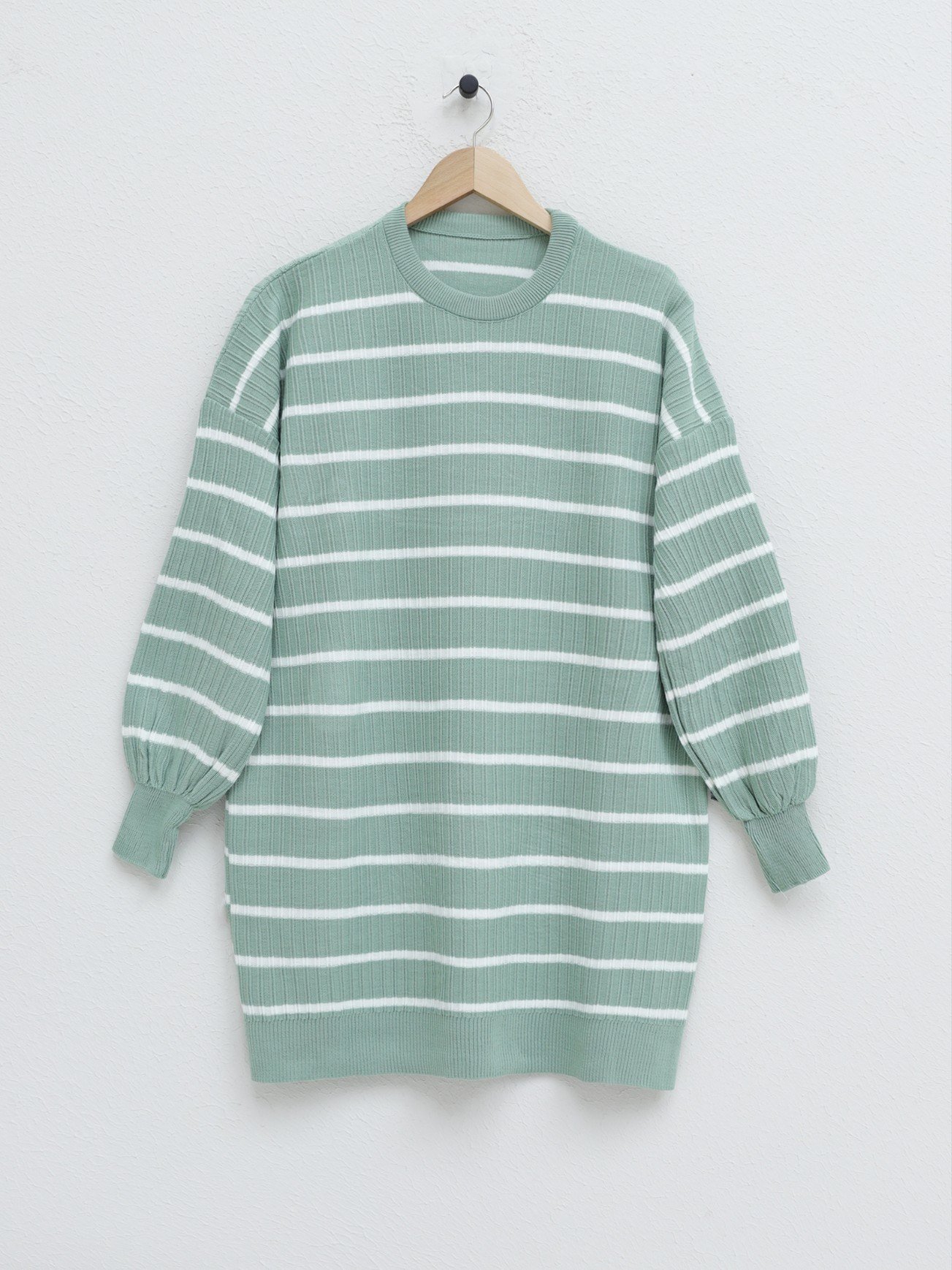 Bisiklet Yaka Fitilli Triko Tunik -Mint