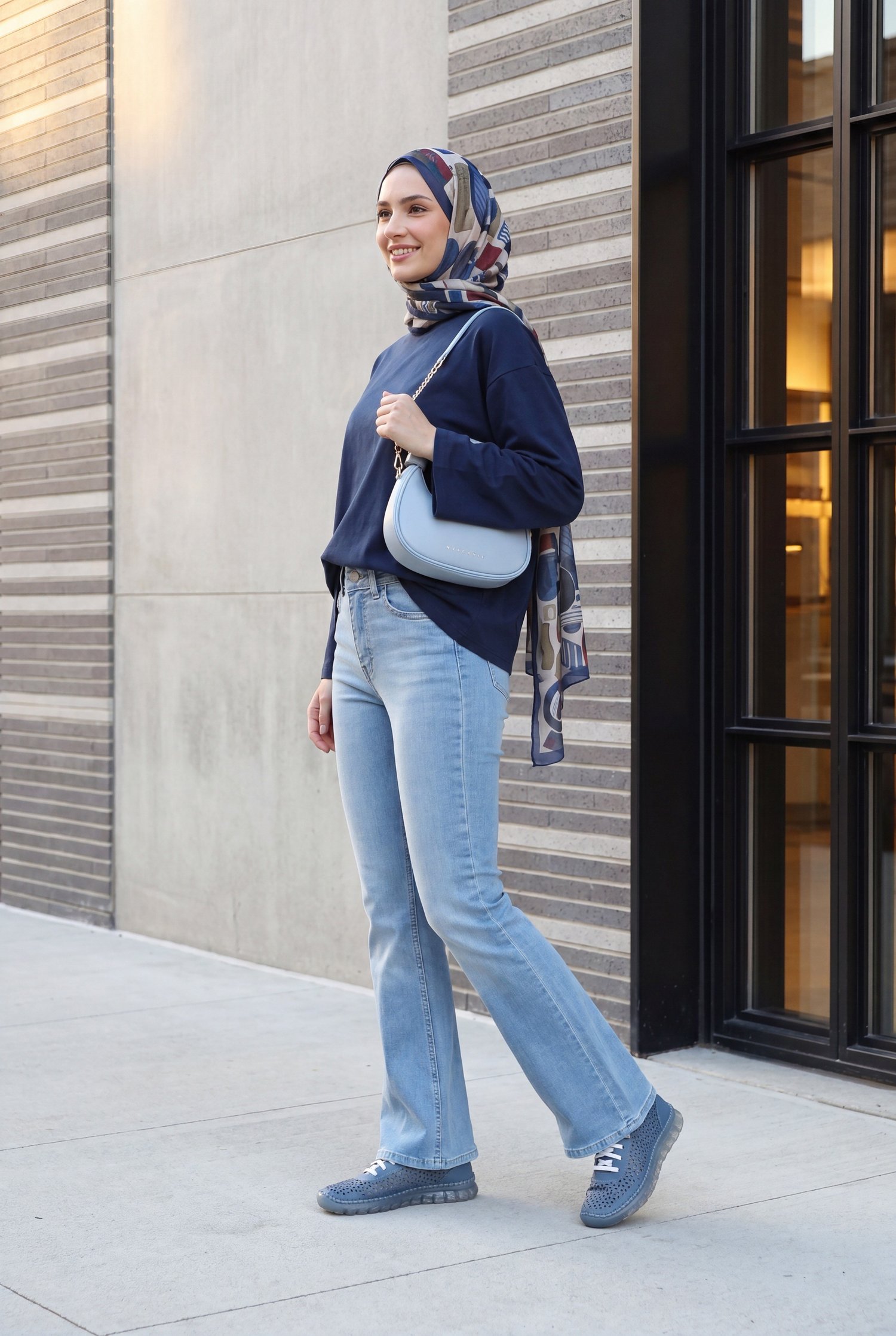 Bisiklet Yaka Uzun Kollu Oversize Penye Sweat -Lacivert