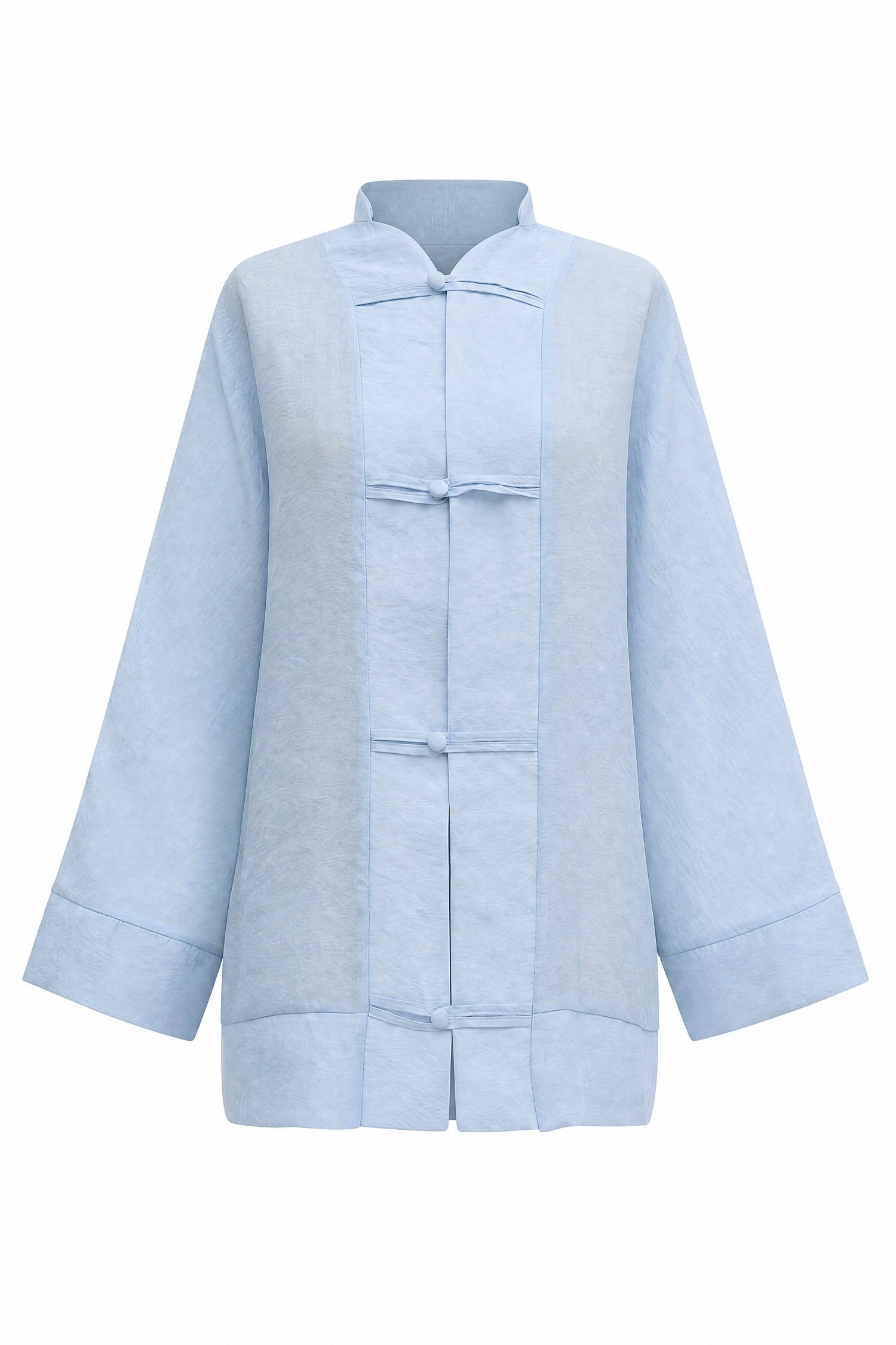 Biye Düğmeli V Yaka Organze Vual Oversize Kimono -Bebe Mavi