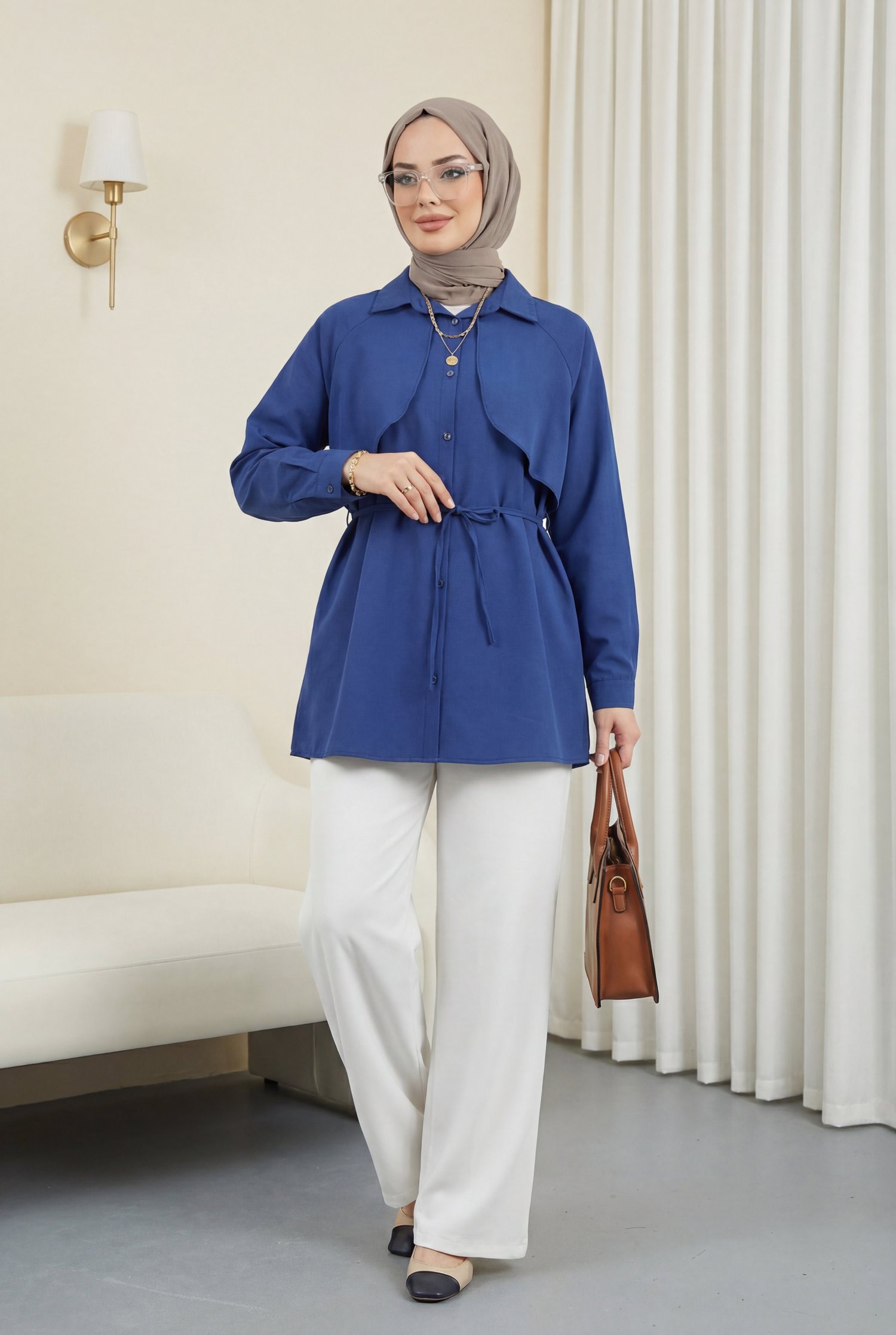 Bolero Detaylı Bağcıklı Poplin Tunik -Laci