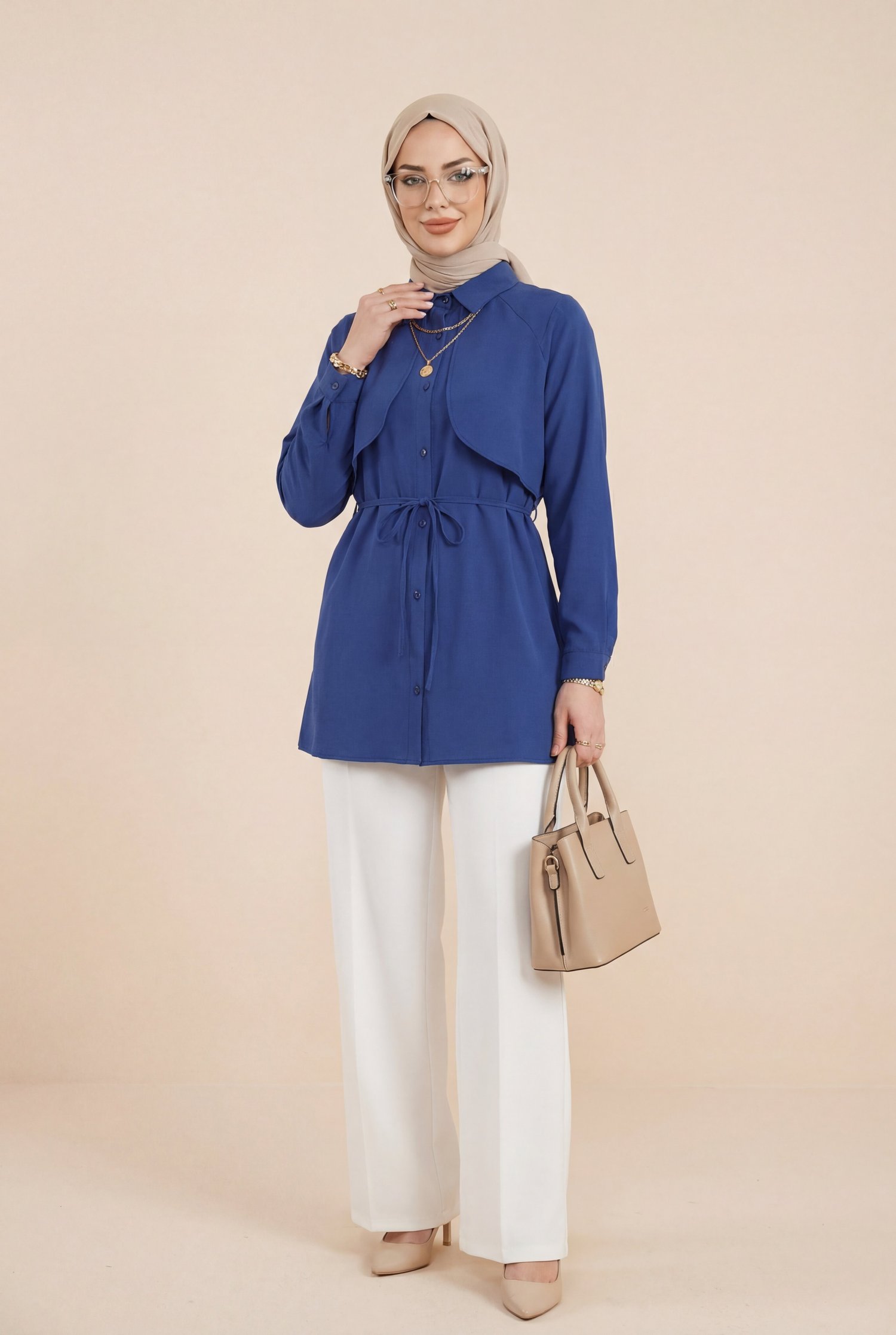 Bolero Detaylı Bağcıklı Poplin Tunik -Laci