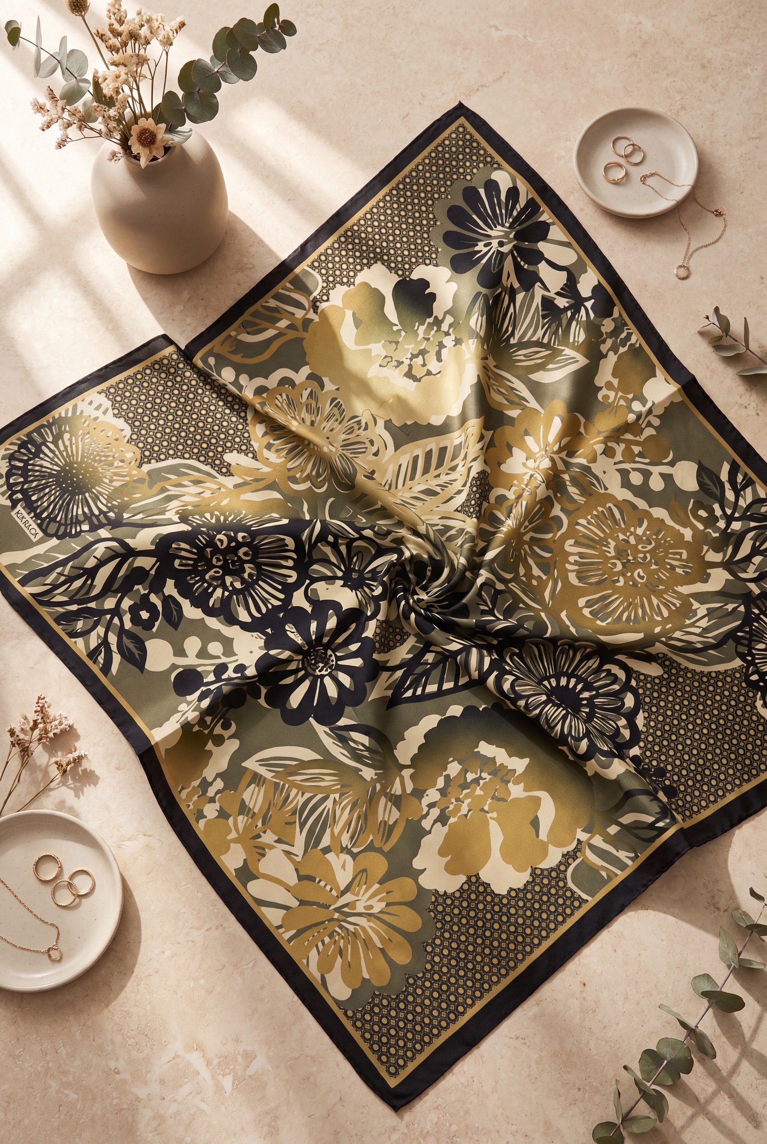 Botanik Efektli Rayon Eşarp -Koyu Yeşil