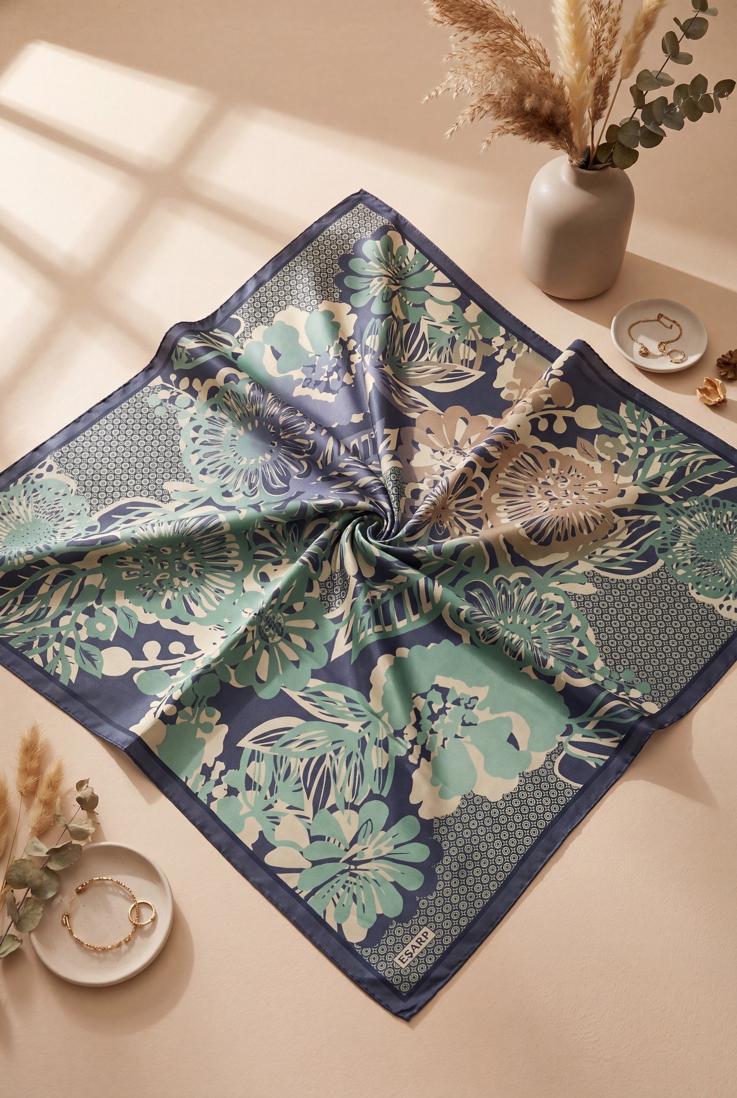 Botanik Efektli Rayon Eşarp -Mint