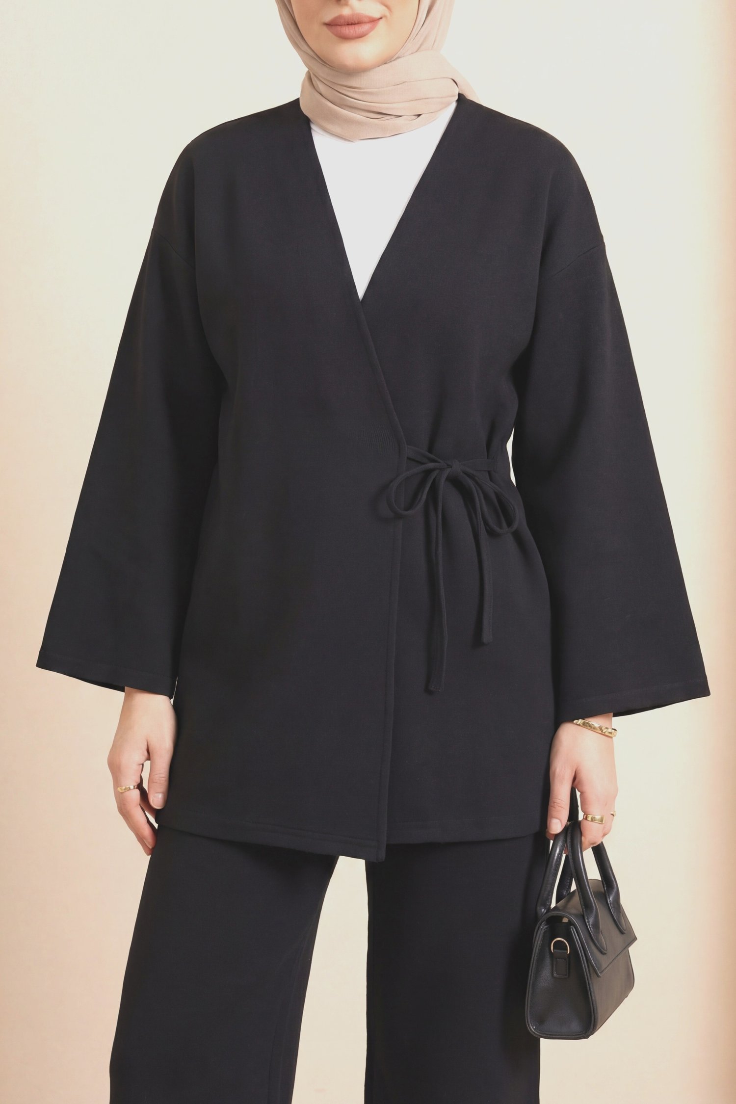 Çapraz Bağlamalı Selanik Kimono Takım -Siyah