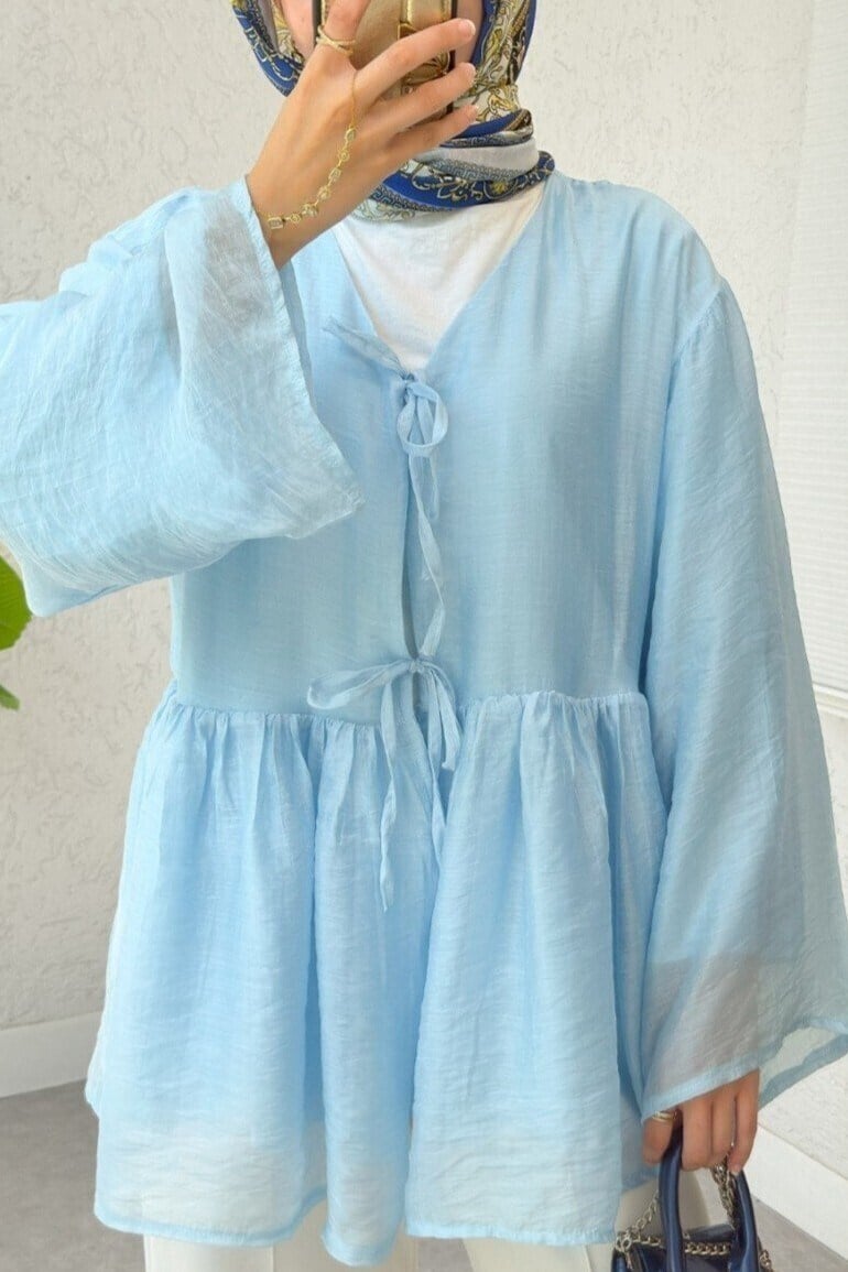 Çift Bağlamalı İçi Astarlı Modal Kimono -Bebe Mavi