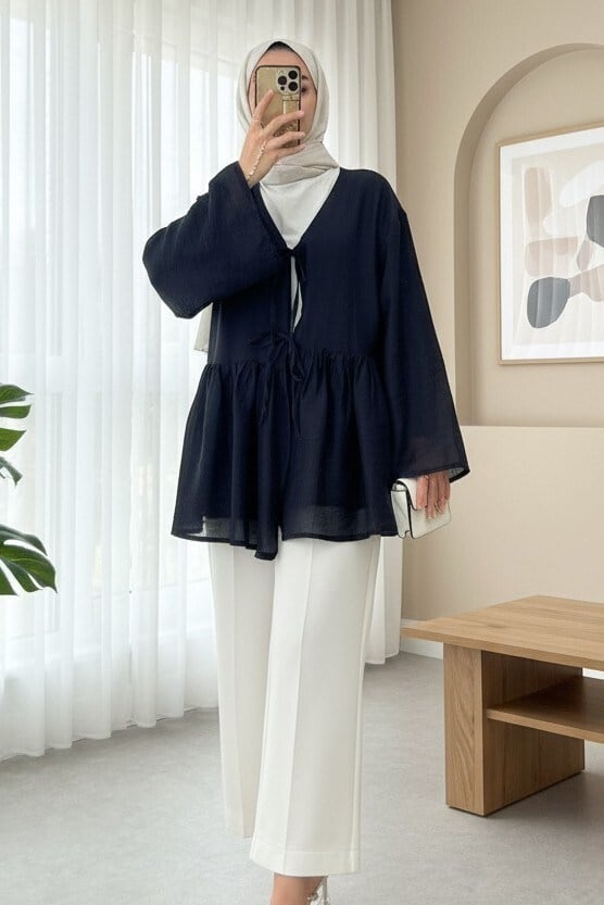Çift Bağlamalı İçi Astarlı Modal Kimono -Laci