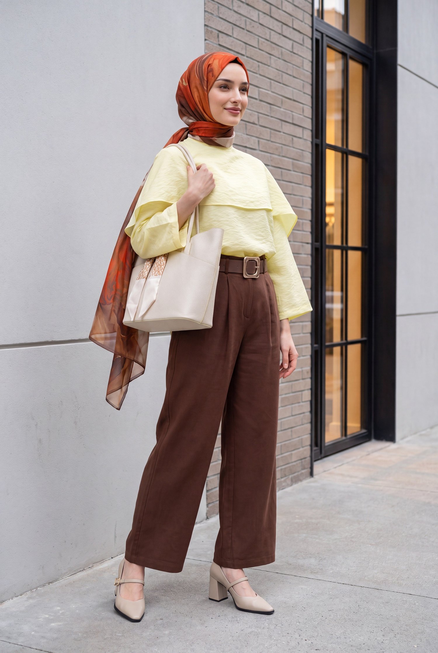 Çıkarılabilir Pelerinli Oversize Modal Tunik  -Sarı
