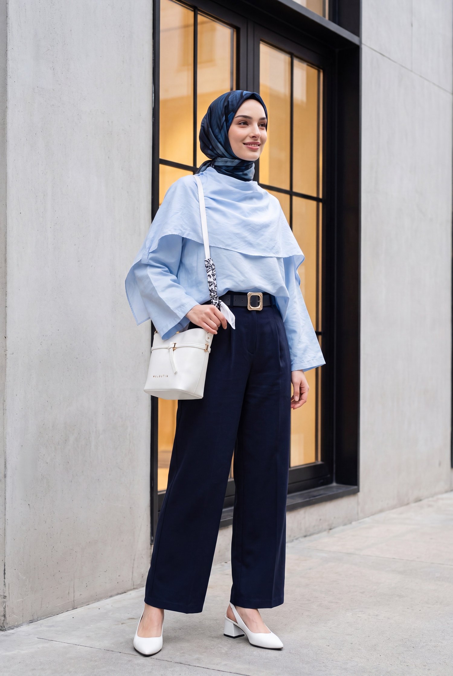 Çıkarılabilir Pelerinli Oversize Modal Tunik  -Bebe Mavi