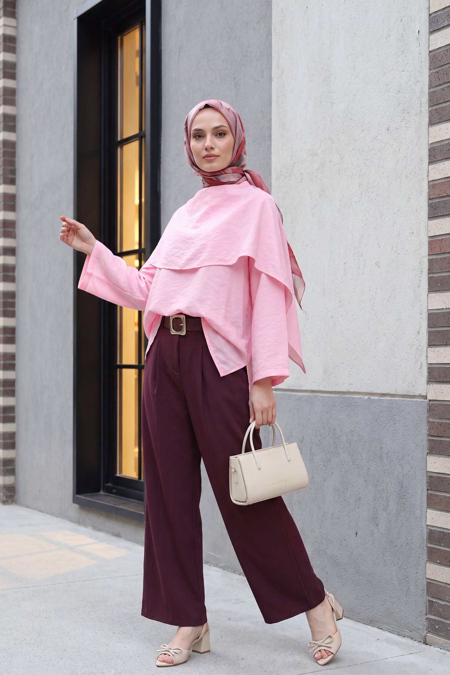 Çıkarılabilir Pelerinli Oversize Modal Tunik  -Pembe
