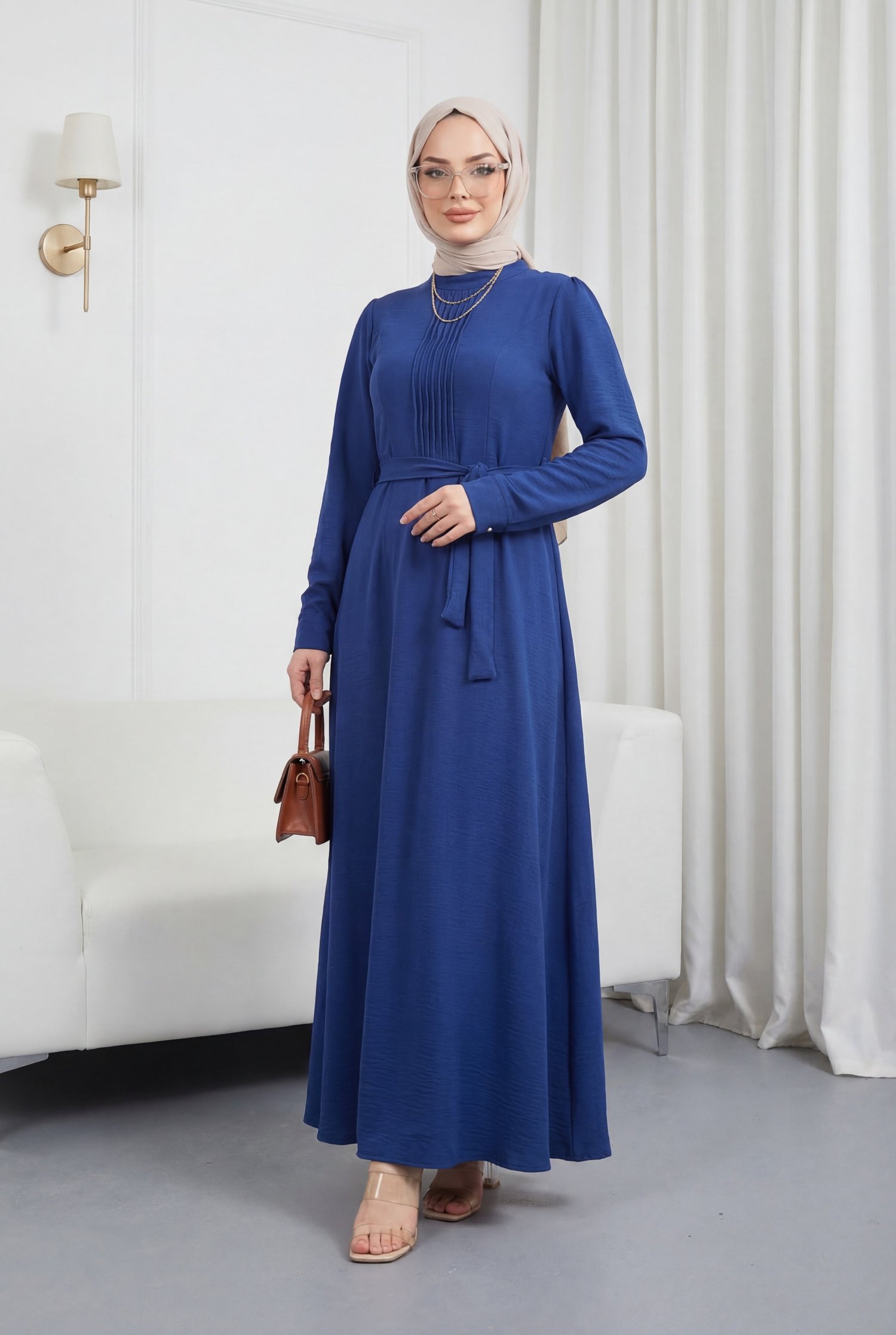 Çıma Detaylı Kemerli Ayrobin Elbise   -Laci
