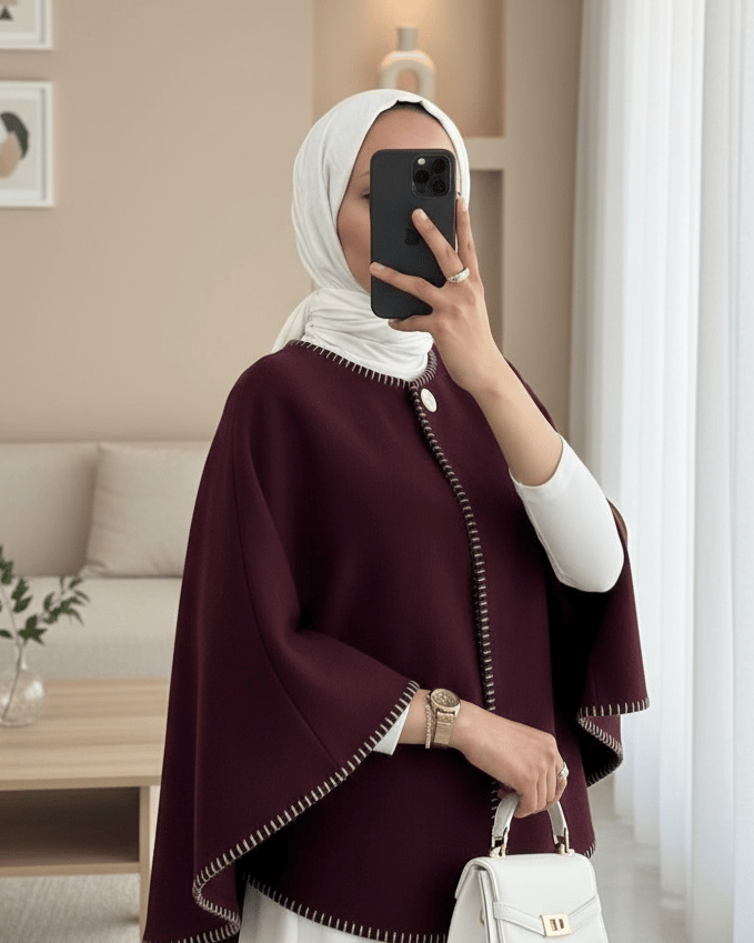 Çoban Dikişli Cepli Kaşe Panço -Mürdüm