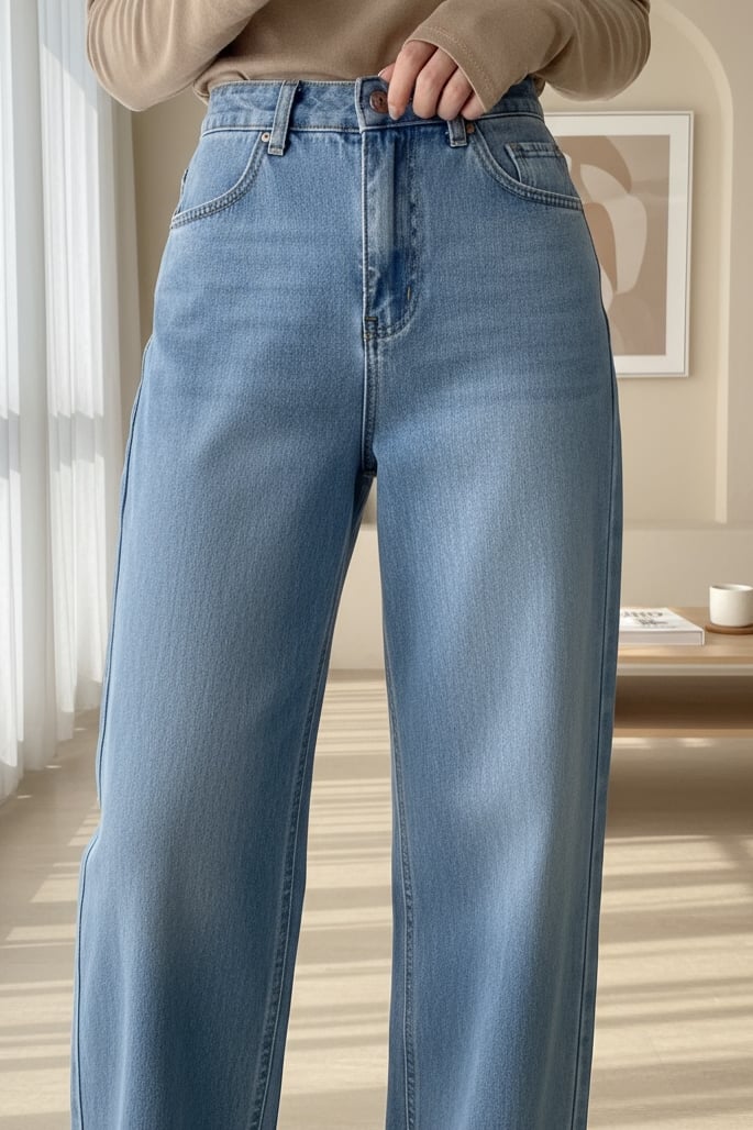 Çok Cepli Yüksek Bel Kot Pantolon  -Buz Mavi