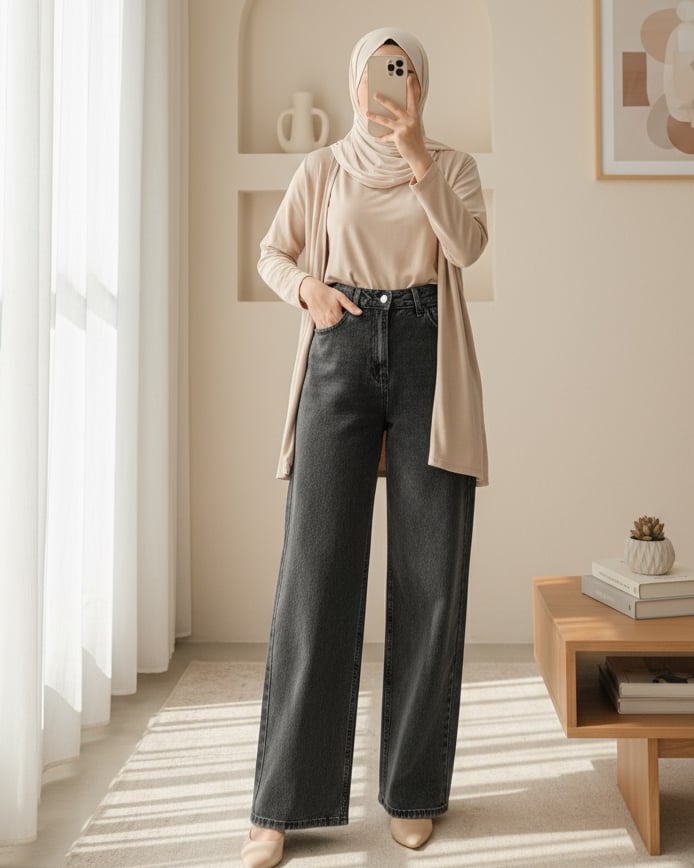 Çok Cepli Yüksek Bel Kot Pantolon  -Füme