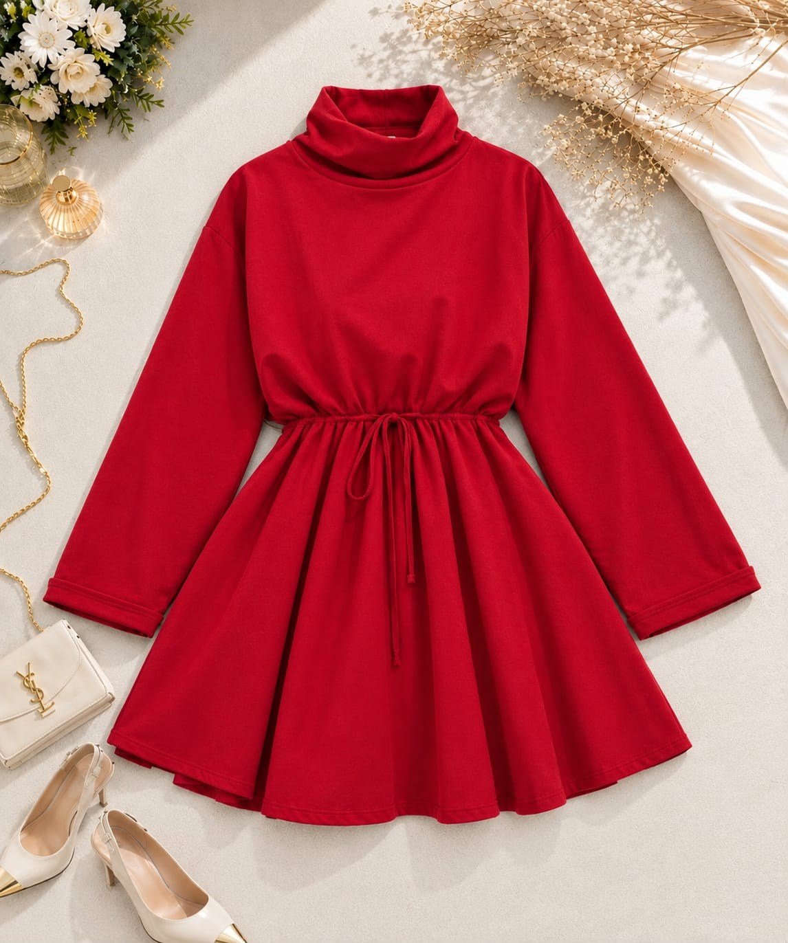 Crimson Cloud Balıkçı Yaka Tunik - Kırmızı
