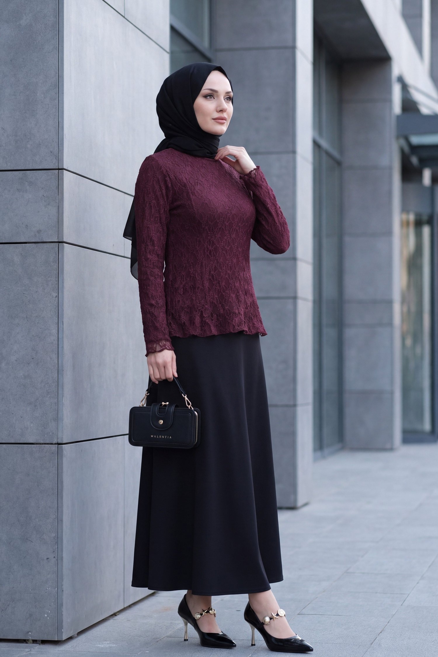 Dantelli İçi Astarlı Bluz -Mürdüm