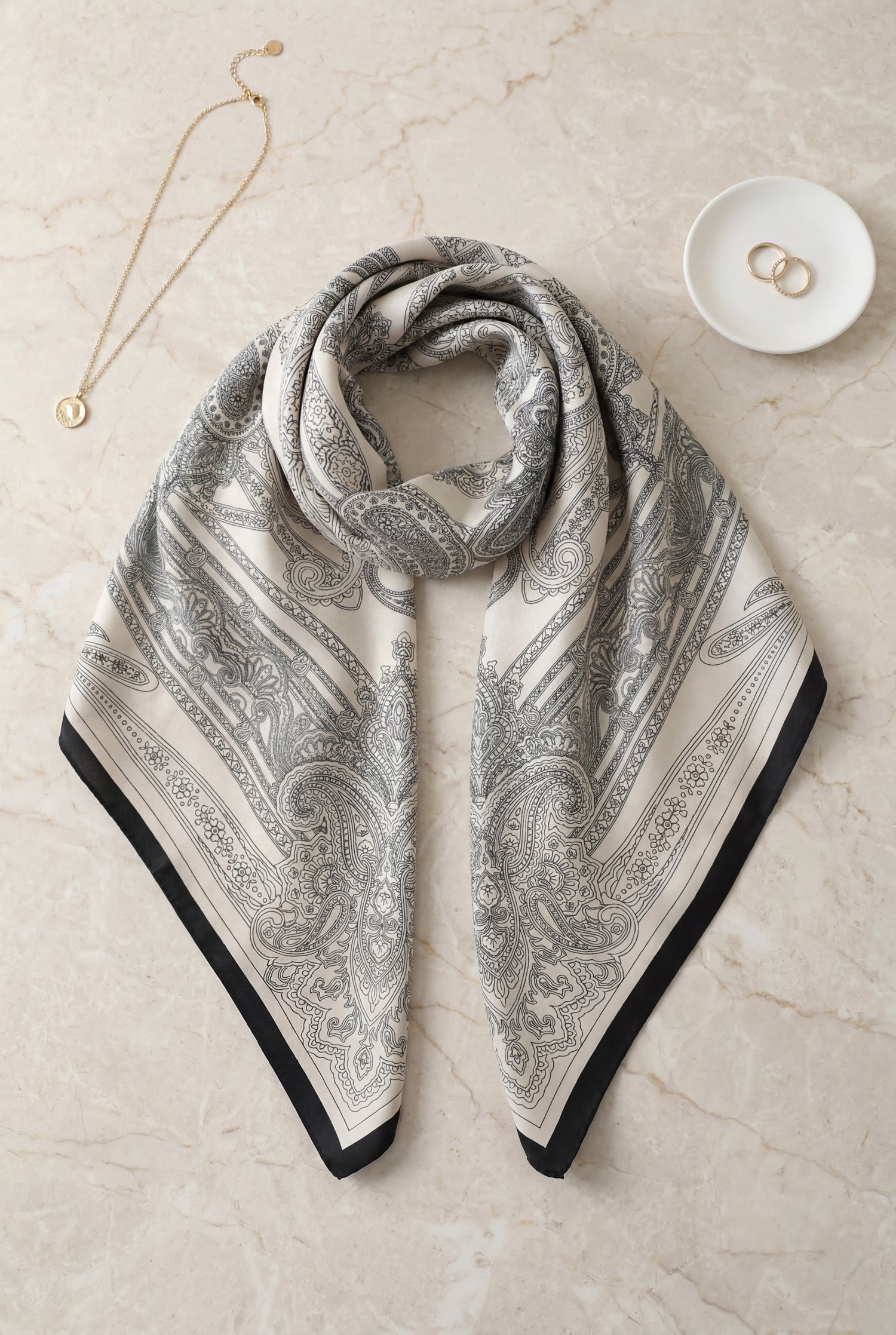 Eskiz Desenli Rayon Eşarp -Bej