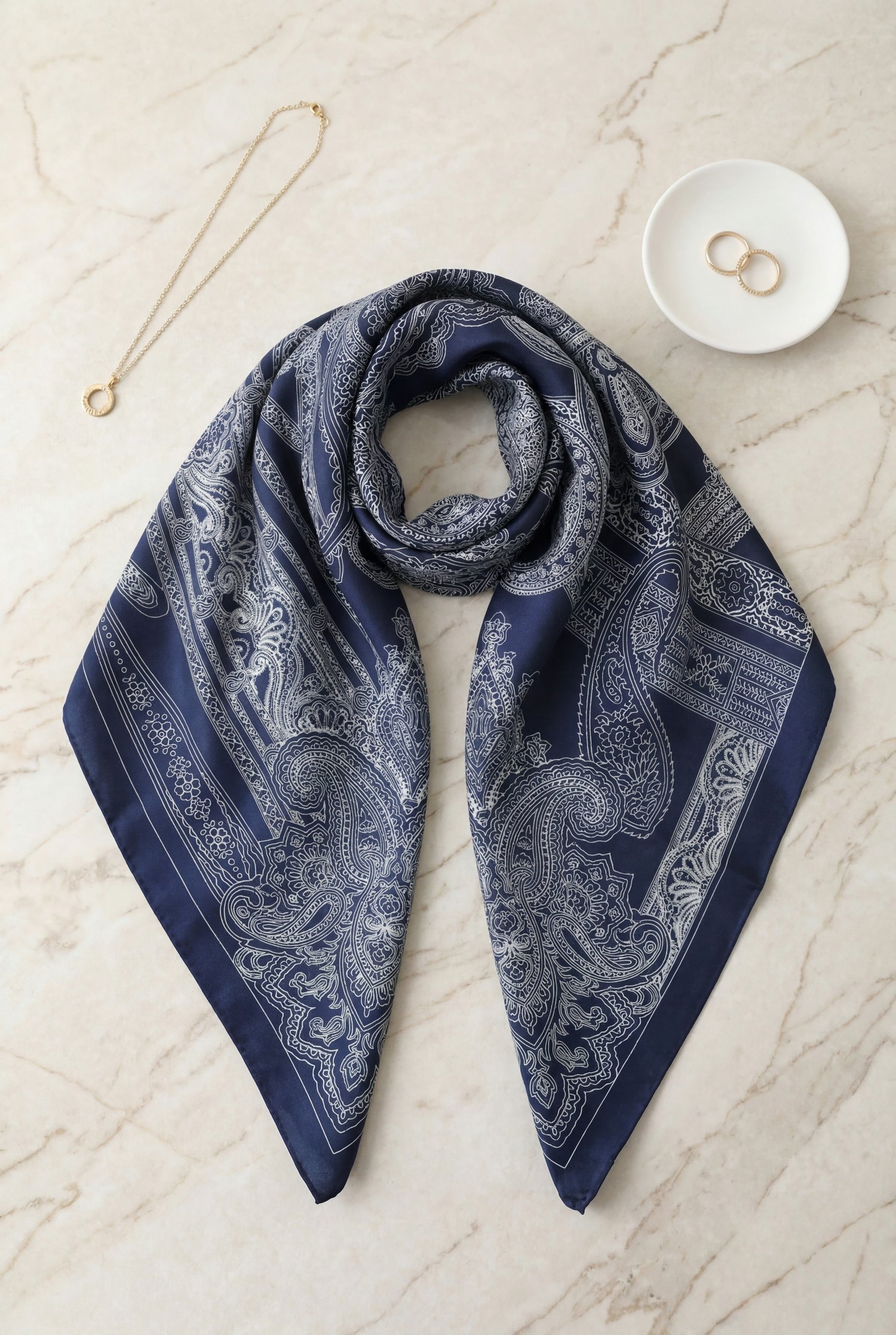 Eskiz Desenli Rayon Eşarp -Lacivert
