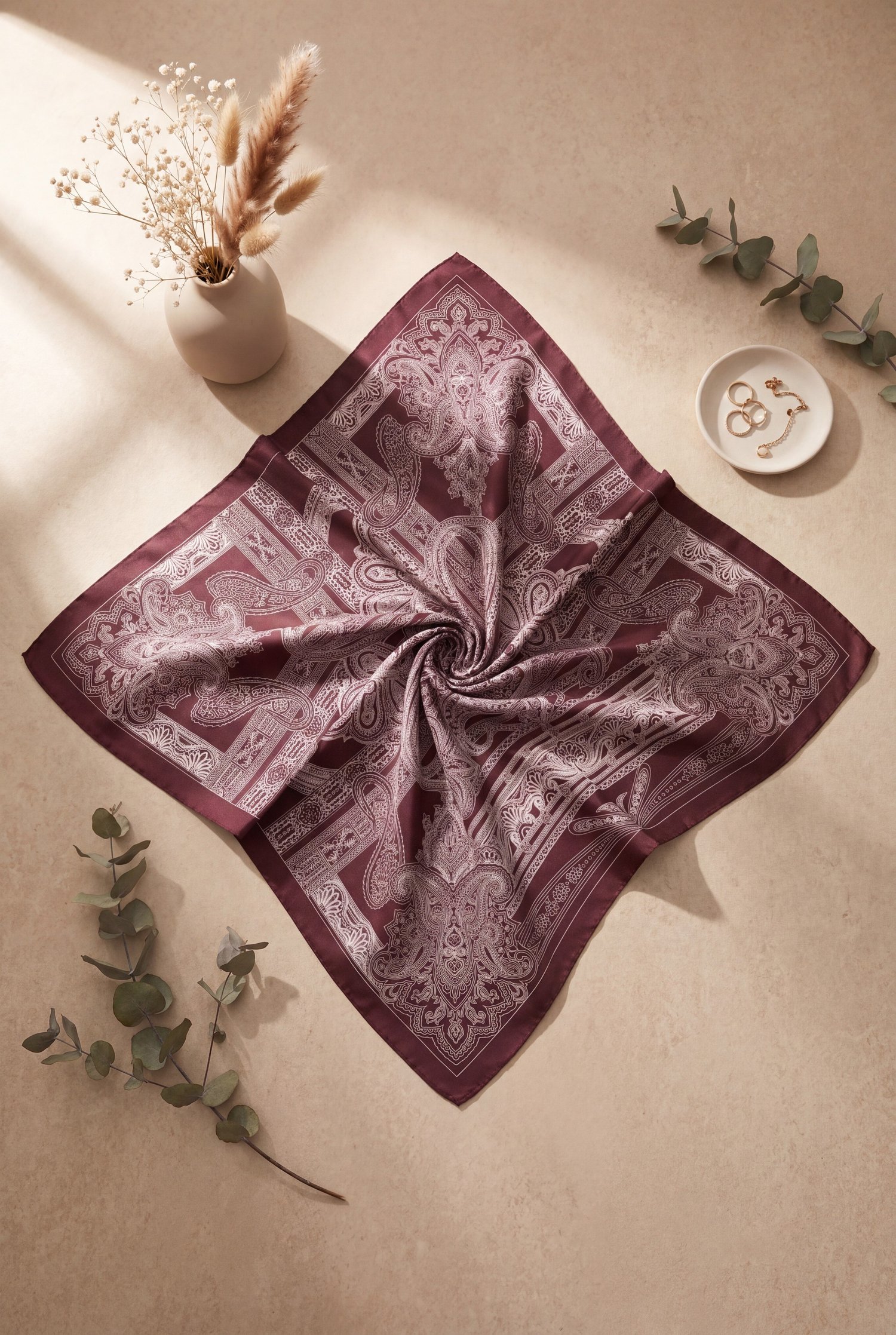 Eskiz Desenli Rayon Eşarp -Mürdüm