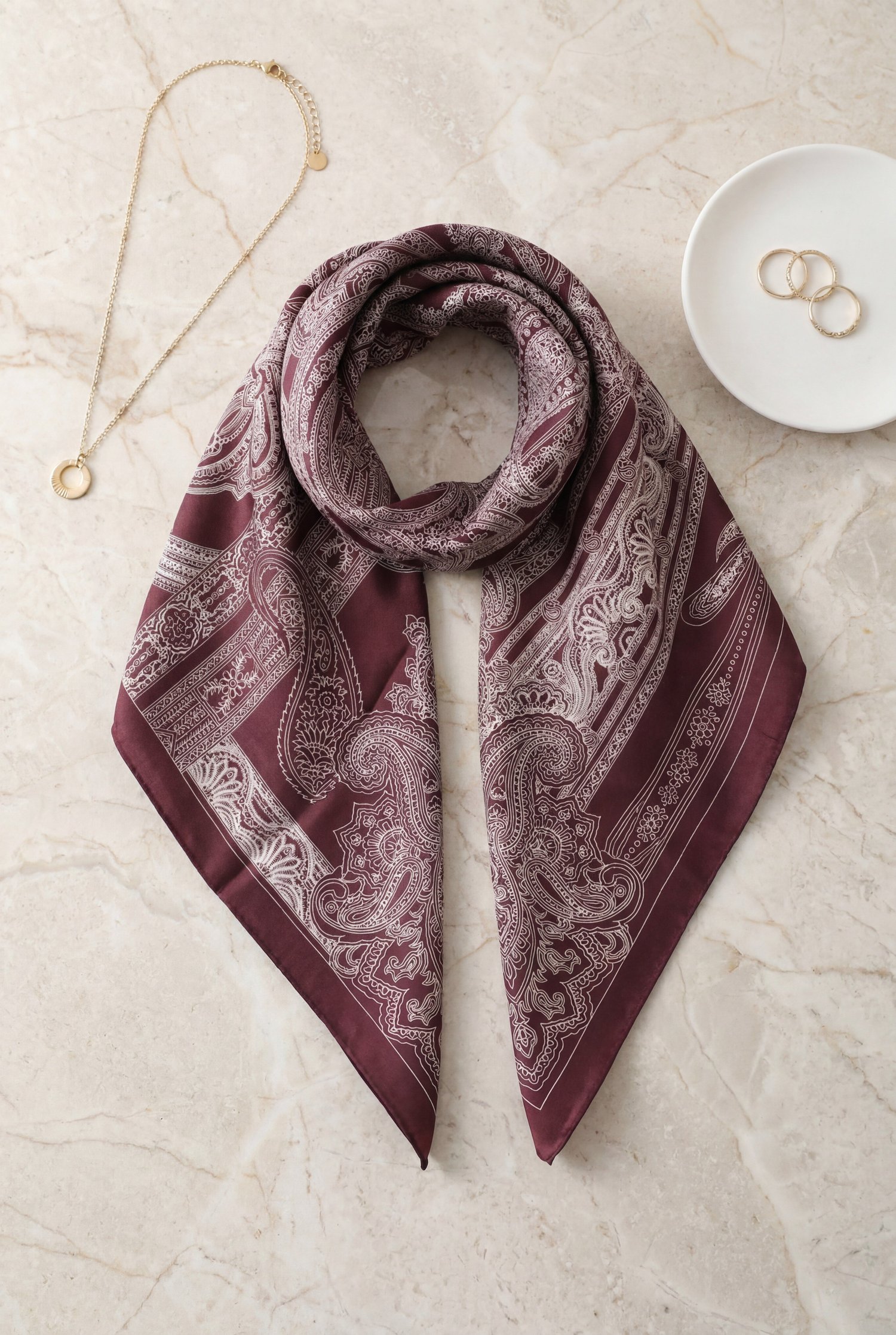 Eskiz Desenli Rayon Eşarp -Mürdüm