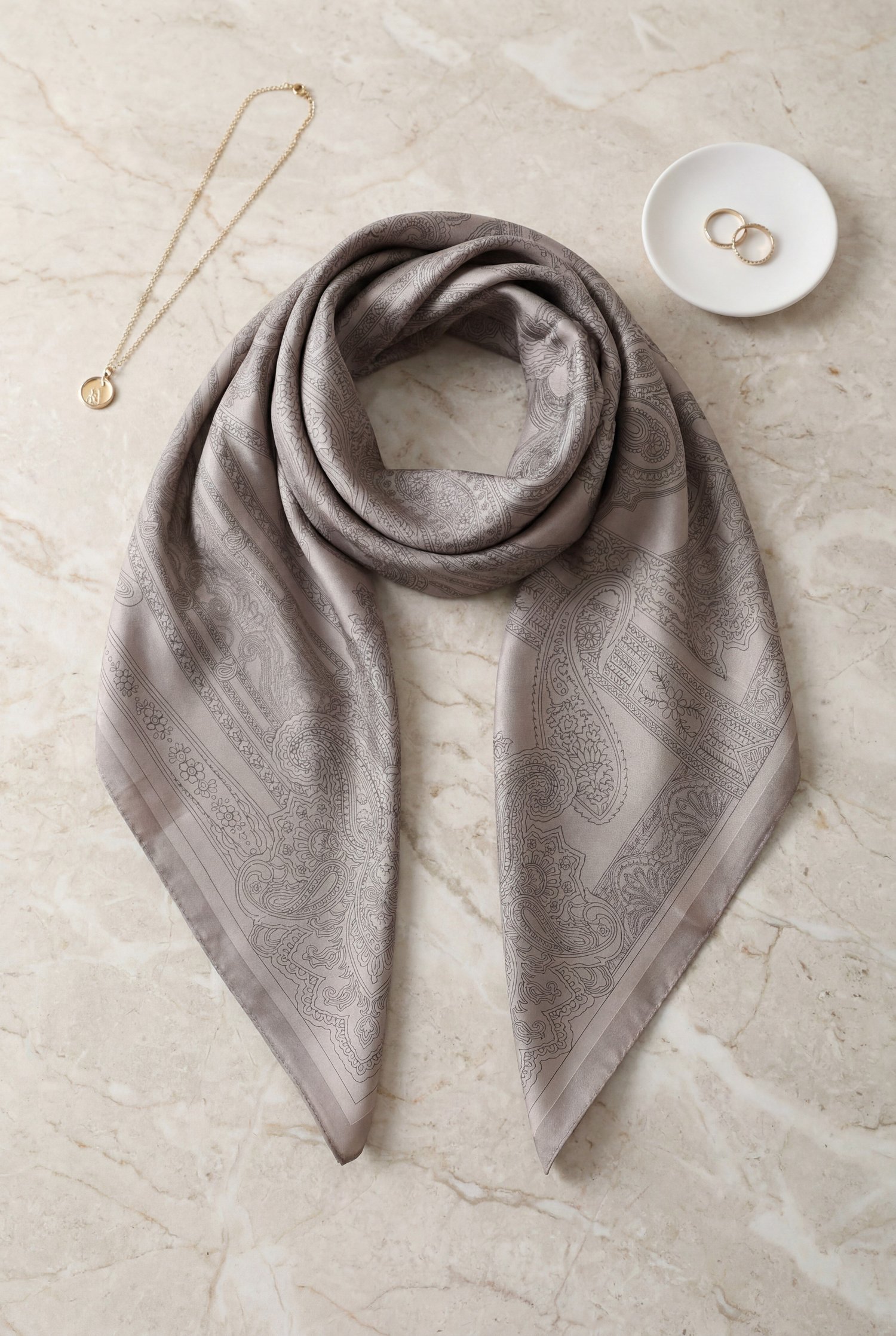 Eskiz Desenli Rayon Eşarp -Vizon