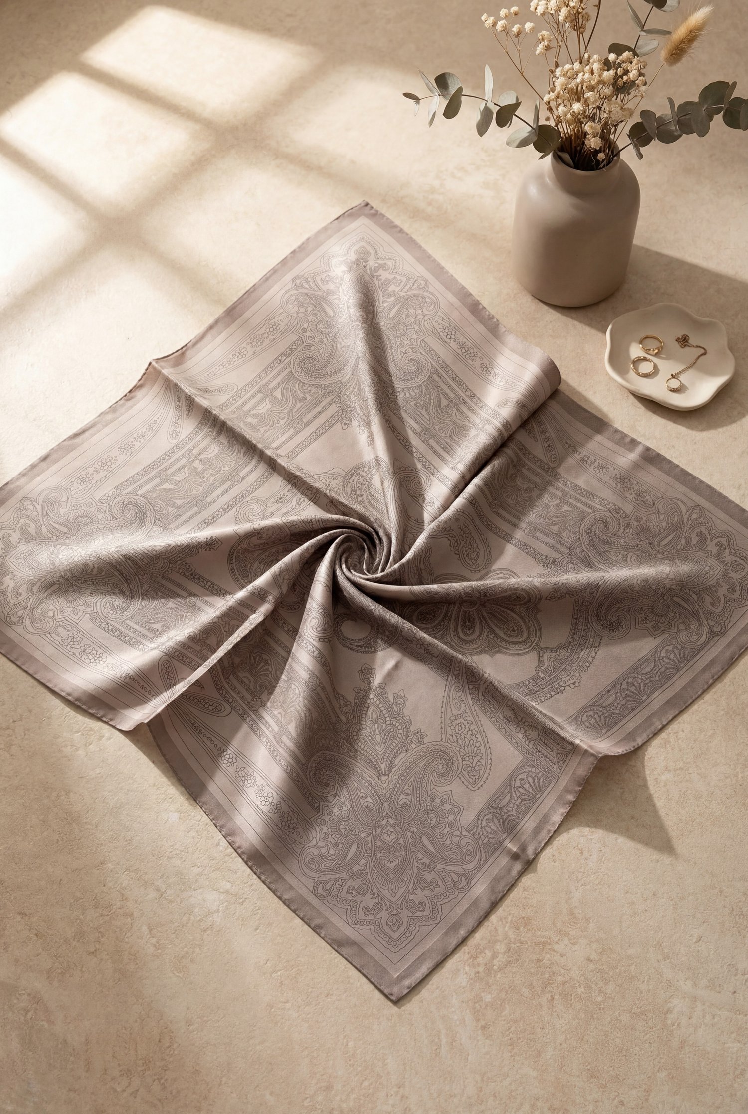 Eskiz Desenli Rayon Eşarp -Vizon