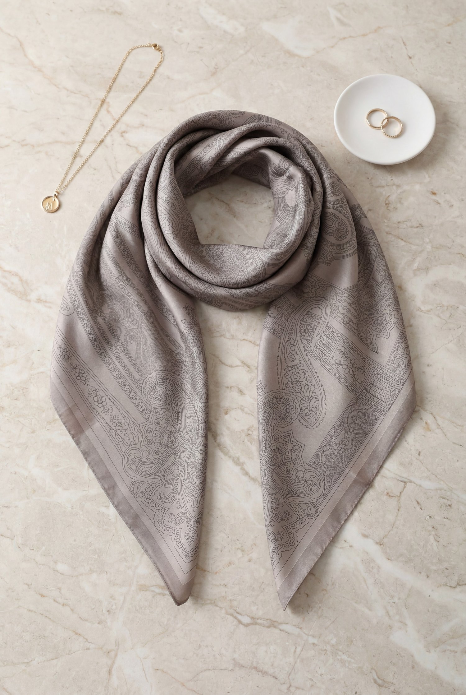 Eskiz Desenli Rayon Eşarp -Vizon