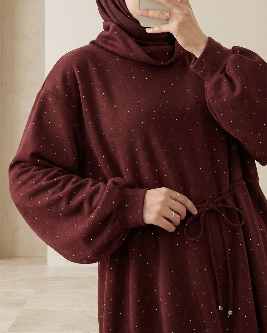 Eteği Lastikli Beli Bağcıklı Yarım Boğazlı Oysho Sweat -Bordo