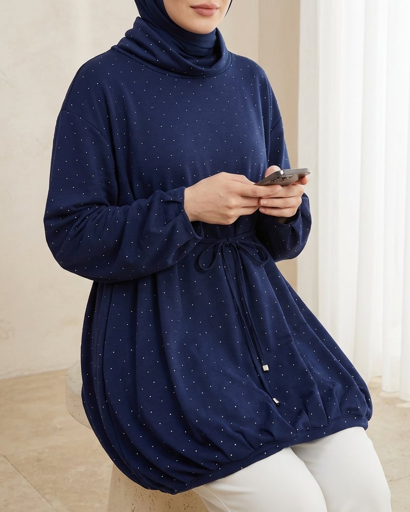 Eteği Lastikli Beli Bağcıklı Yarım Boğazlı Oysho Sweat -Laci