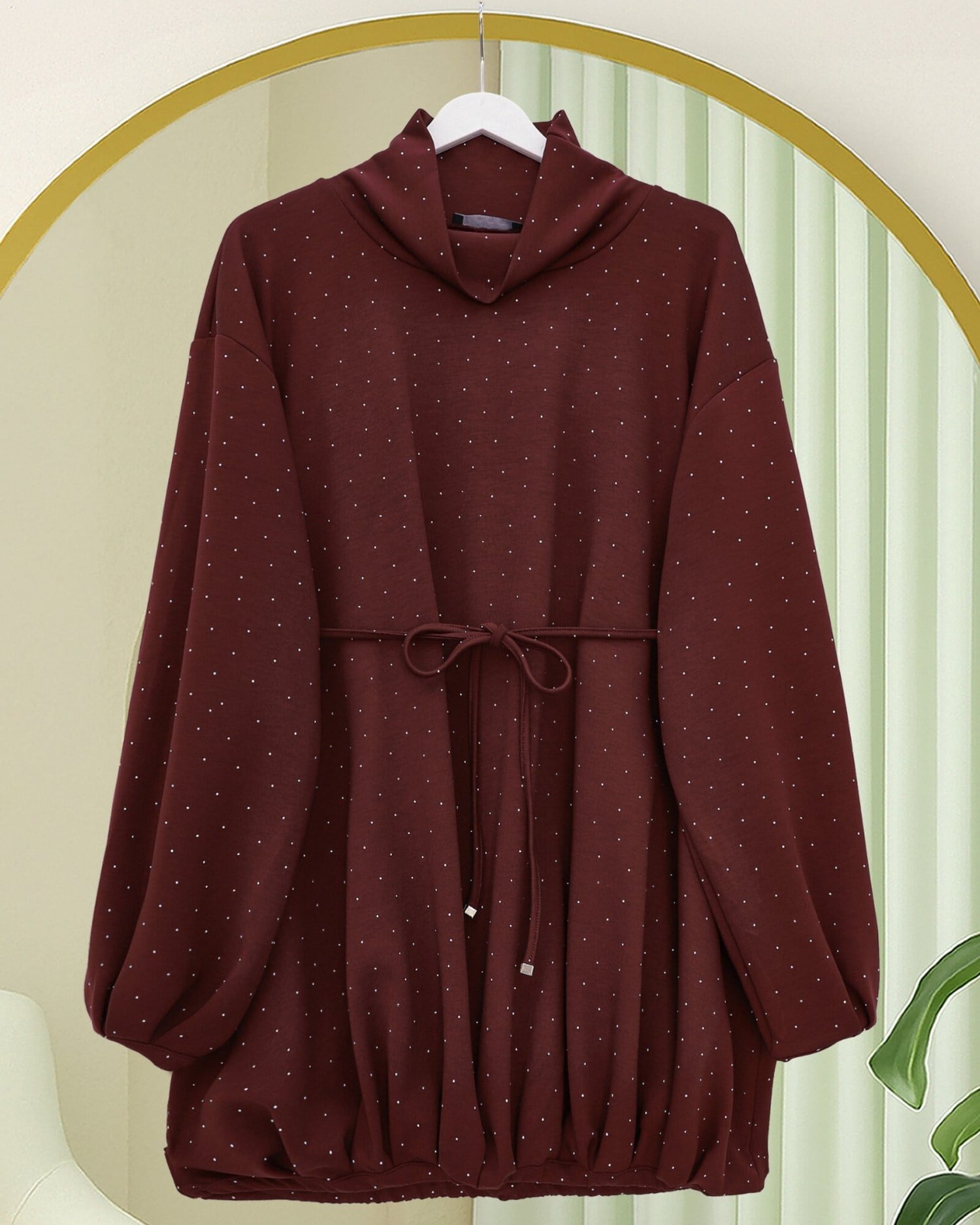 Eteği Lastikli Beli Bağcıklı Yarım Boğazlı Oysho Sweat -Bordo